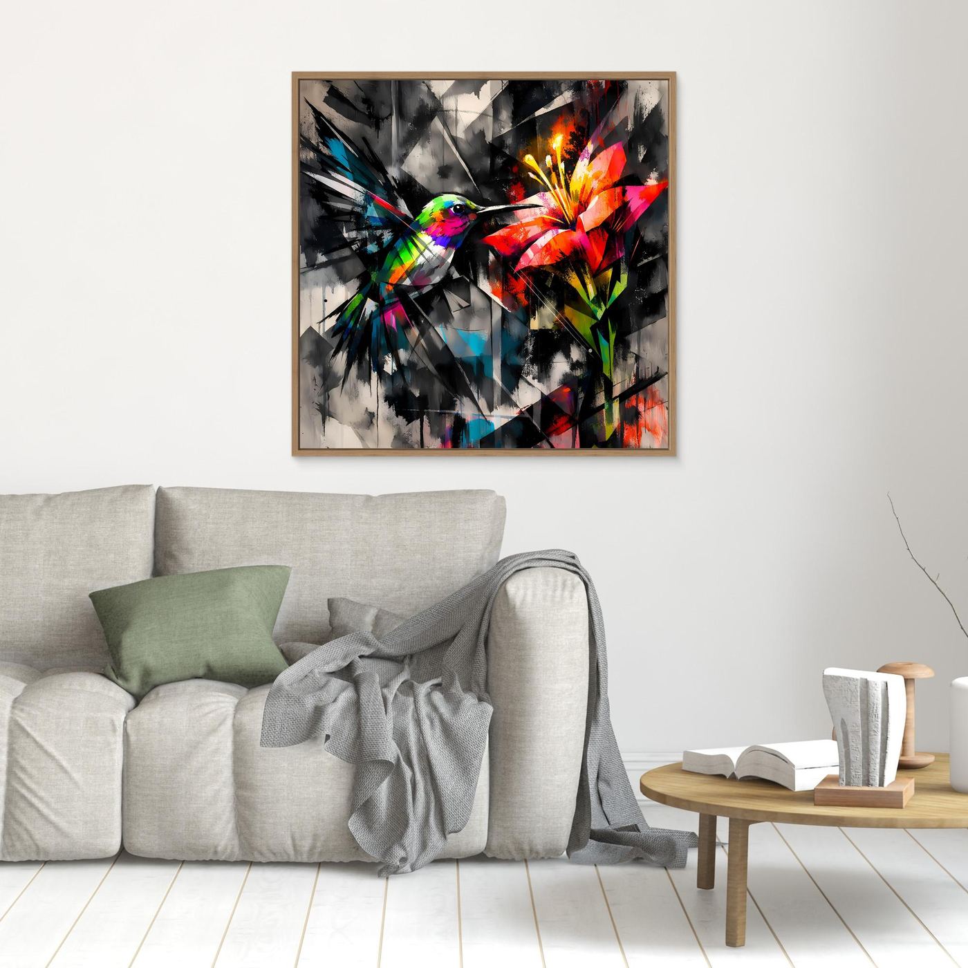Leinwandbild Farbintensiver Kolibri | Abstraktes Geometrisches Wandbild auf Keilrahmen