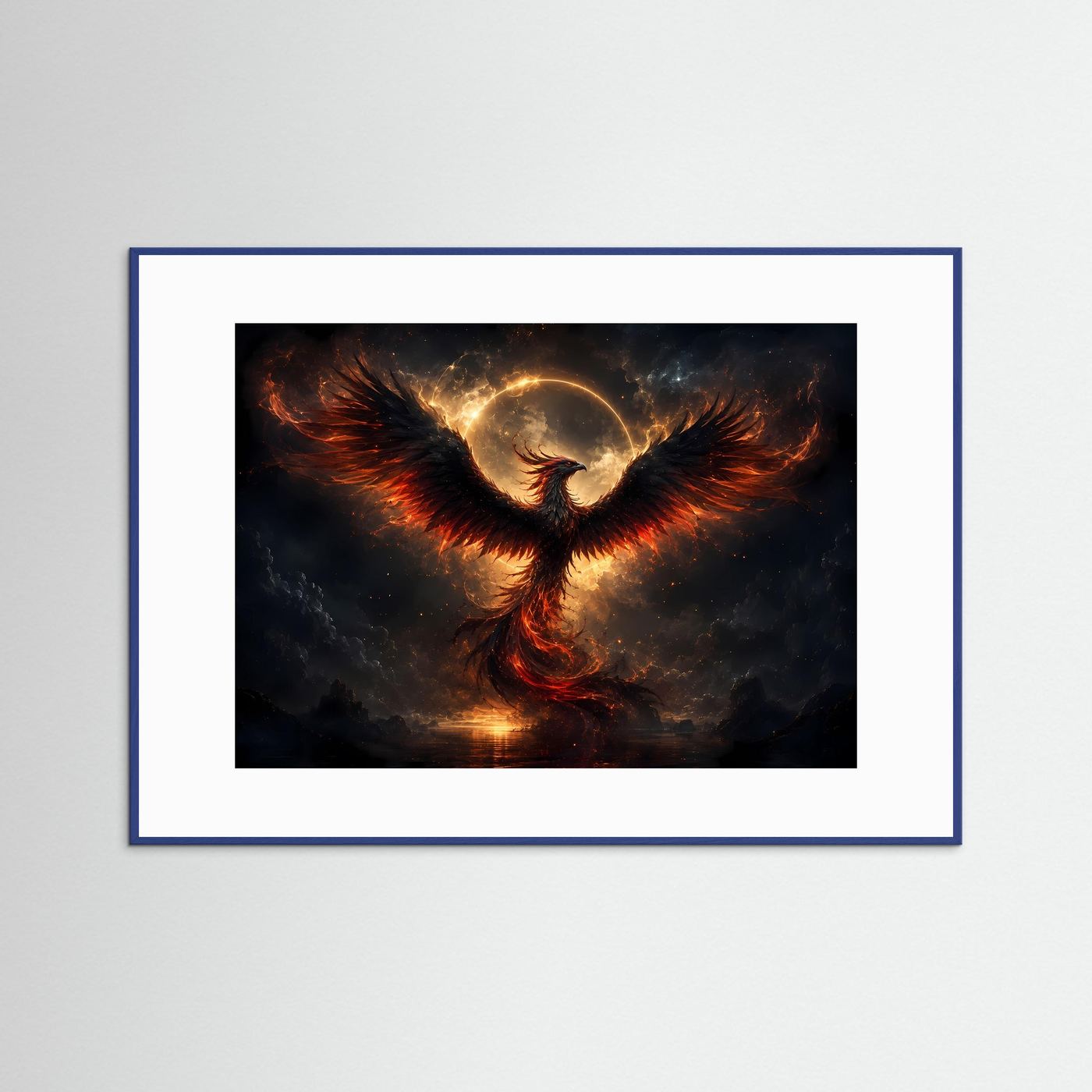 Dunkler Phönix Poster | Mystischer Feuervogel Wandkunst | Schwarz Gold Fantasy Kunst | Abstraktes Wandbild mit Flammen
