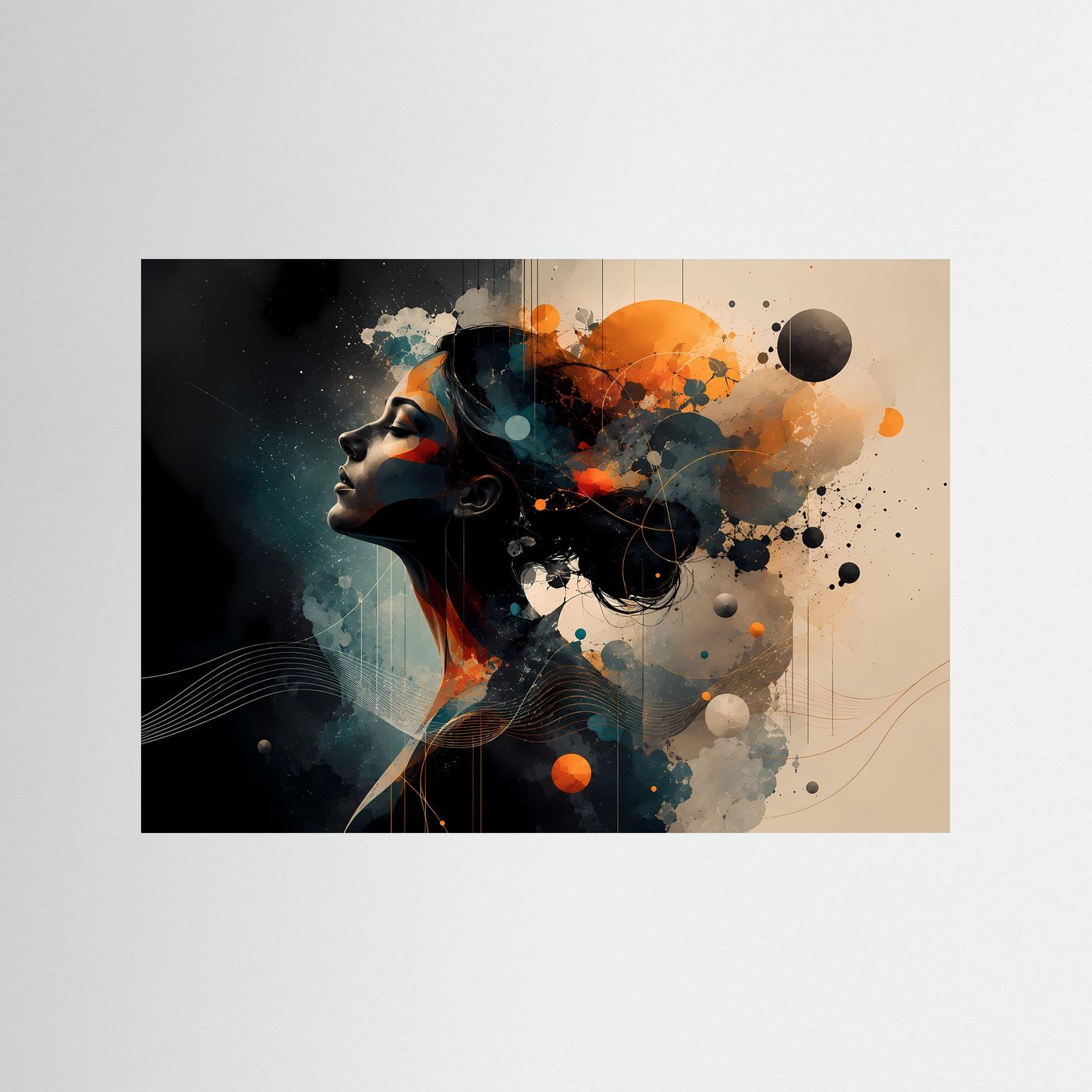 Abstraktes Frauengesicht Poster | Moderne Portrait Kunst | Surreale Frauenkunst | Geometrische Wanddekoration | Elegante Leinwand mit Goldakzenten - Copy