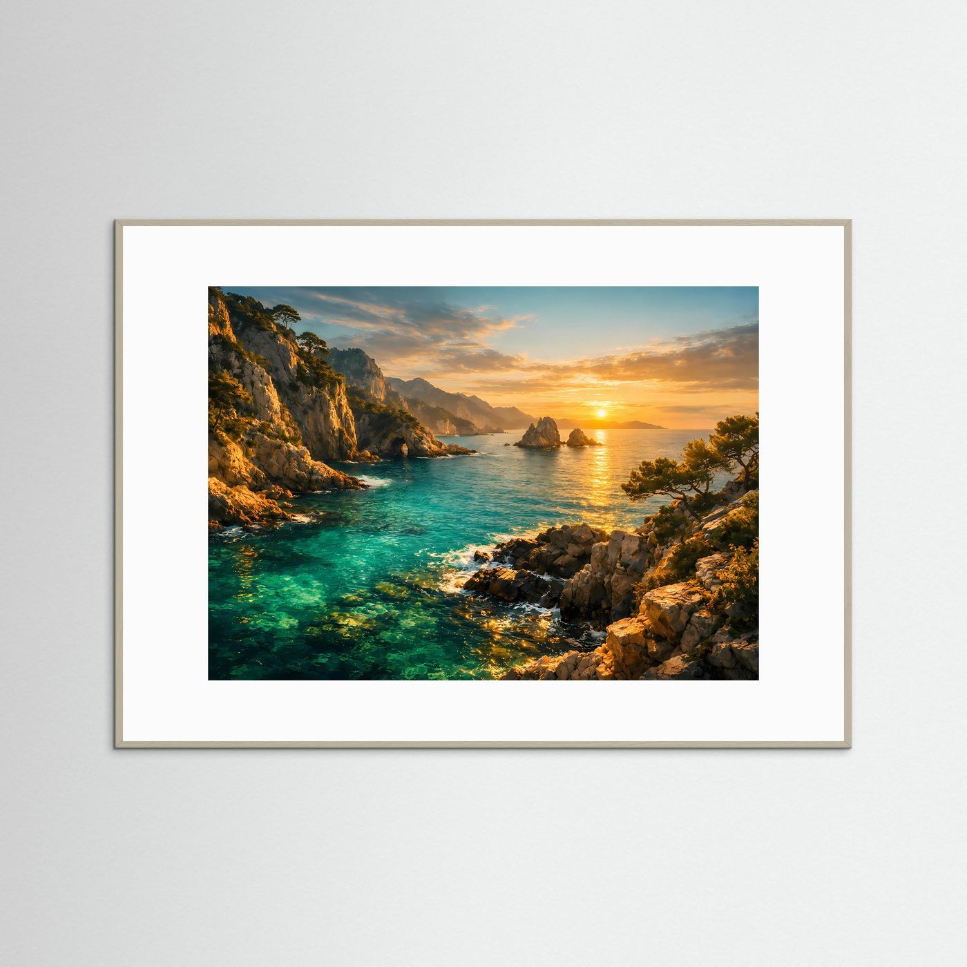 Sonnenuntergang an der Steilküste | Panorama Meer & Natur Poster Querformat