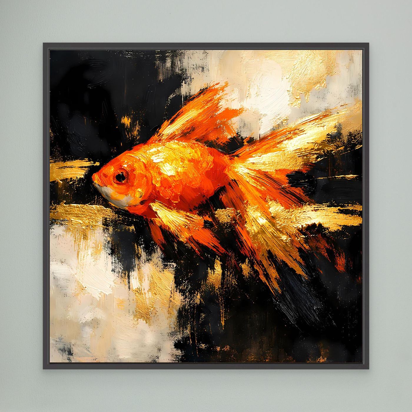 Leinwand Dynamischer Goldfisch in Orange und Gold | Abstraktes Tier Wandbild