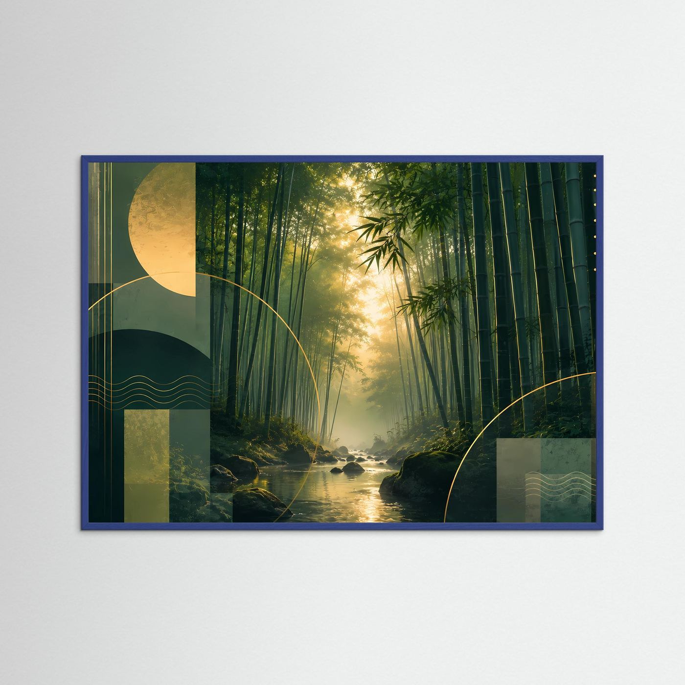 Bambuswald Poster Querformat | Japanische Natur Landschaft in Grün & Gold | Asiatisches Zen Wandbild