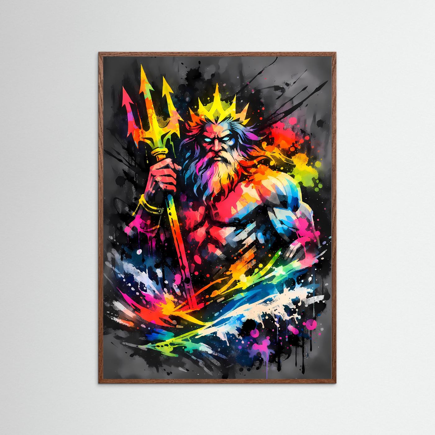 Herrscher der Meere | Abstraktes Poseidon & Neptun Mythologie Poster in Neonfarben | Modernes Gott Kunstposter Hochformat