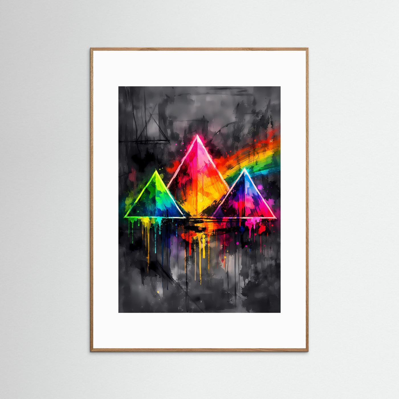 Prisma der Wüste | Modernes Pyramiden Poster bunt | Abstraktes Geometrie Kunstposter Hochformat