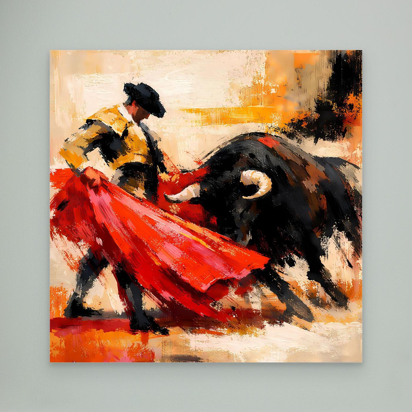 Premium Leinwand Matador und Stier Abstrakt | Modernes Kunst Poster Spanien Wandbild