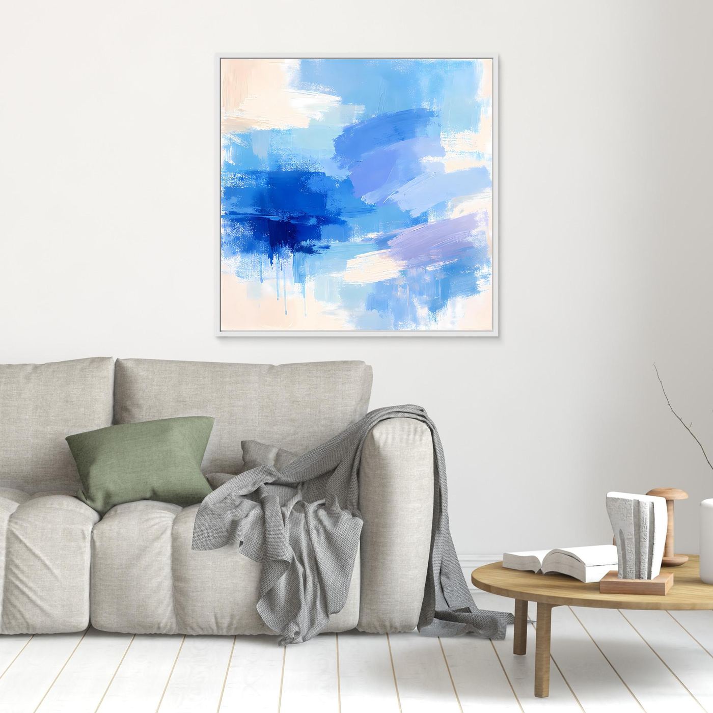 Leinwand Abstrakte Blaue Pinselstriche | Modernes Minimalistisches Wandbild Meer