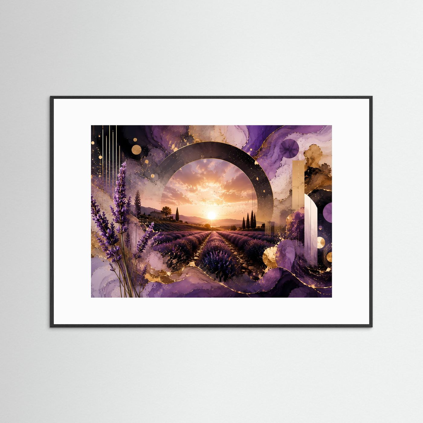 Lavendelfeld im Sonnenuntergang | Abstrakte Provence Wandkunst