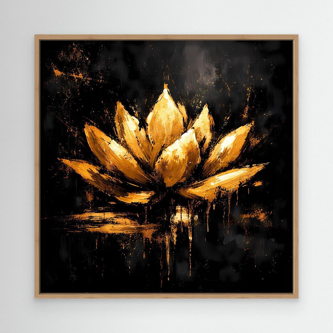 Leinwand Goldene Lotusblüte auf Schwarz | Abstraktes Meditations Wandbild