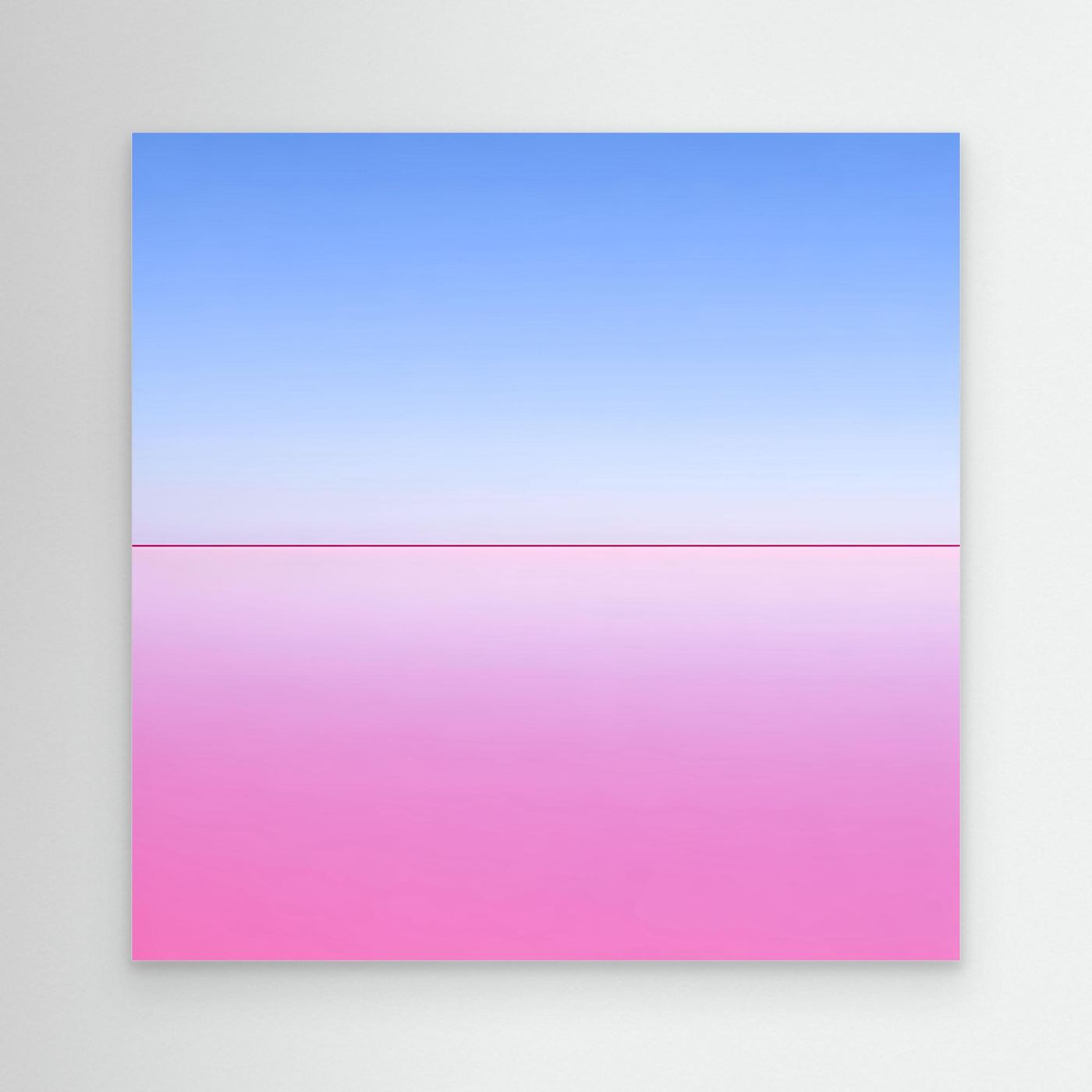 Leinwandbild mit abstraktem Horizont, Blau- und Rosatöne, ohne sichtbaren Rahmen
