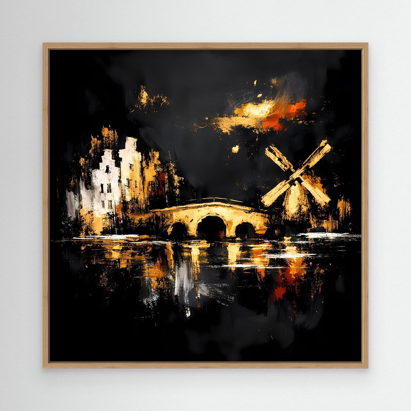Leinwand Goldene Windmühle in Amsterdam | Abstraktes Holland Wandbild Modern