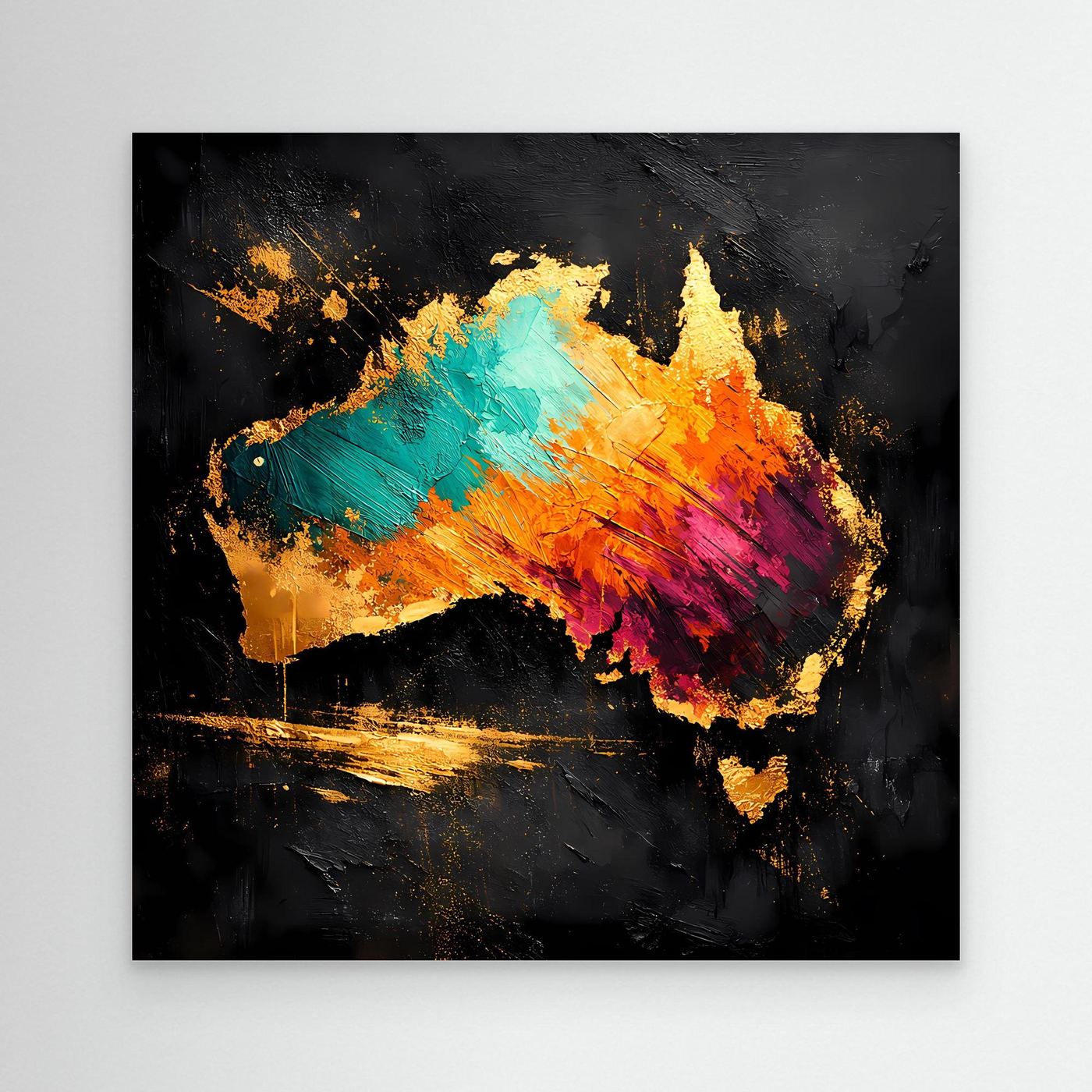 Leinwand Abstrakte Australien Karte in Gold und Türkis | Modernes Kontinent Wandbild