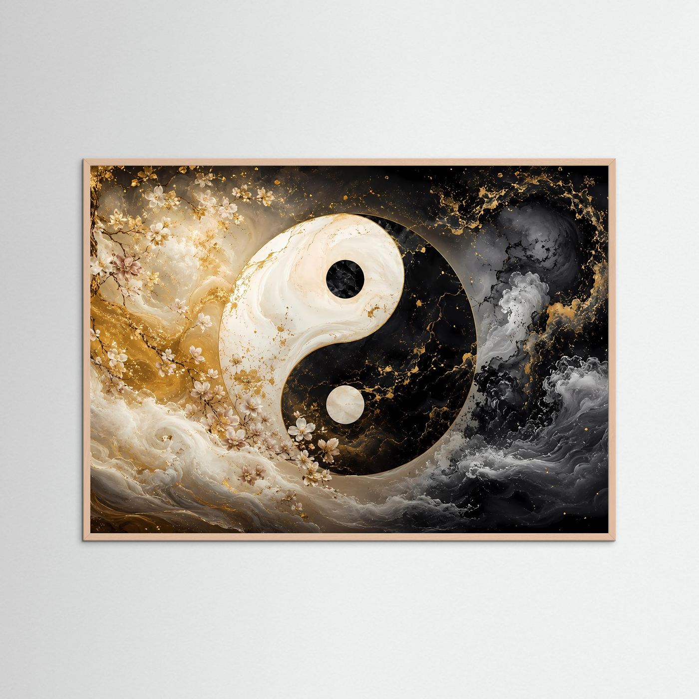 Yin Yang Poster Gold Schwarz | Spirituelle Wandkunst | Abstrakte Zen Kunst | Elegantes Feng Shui Wandbild