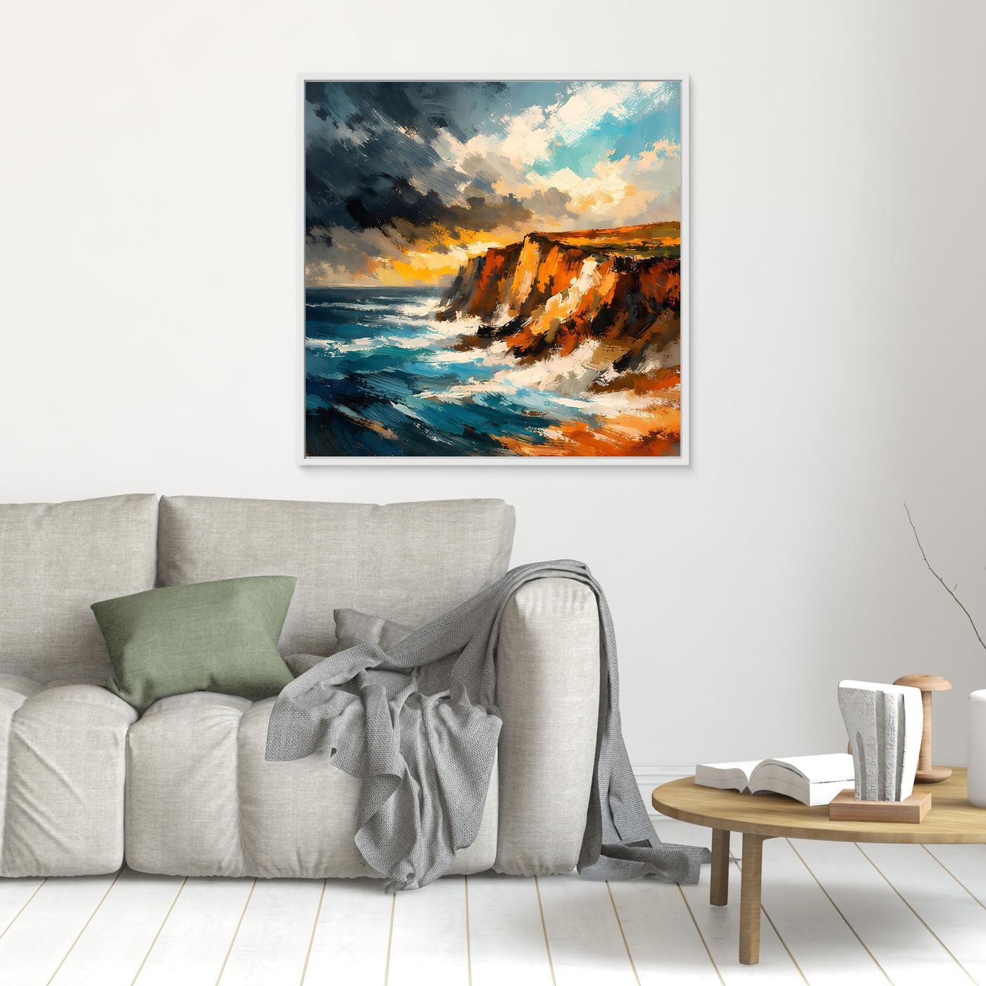 Premium Leinwand Dramatische Steilküste am Ozean | Abstraktes Klippen Wandbild stürmisch