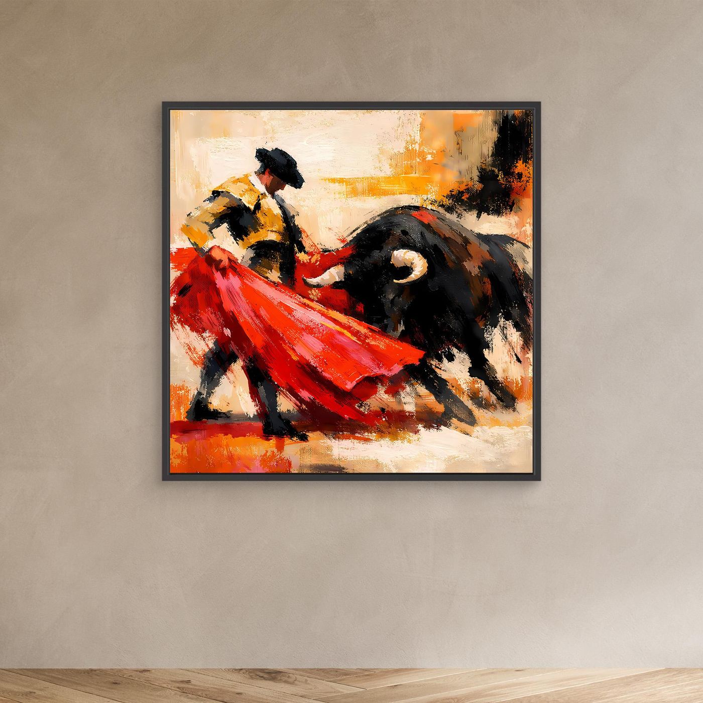 Premium Leinwand Matador und Stier Abstrakt | Modernes Kunst Poster Spanien Wandbild