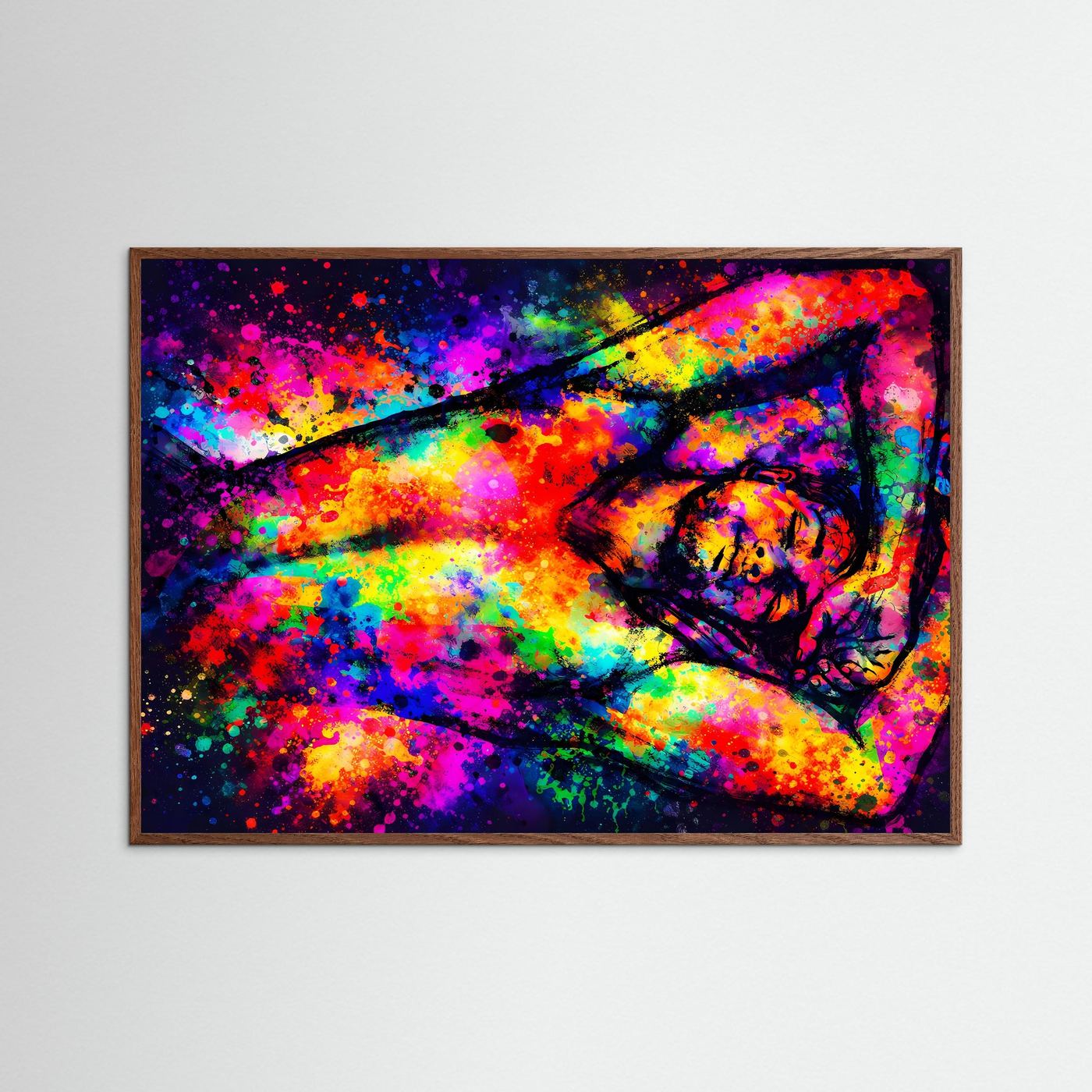 Abstrakte Farbfigur liegend | Buntes Kunstposter Querformat