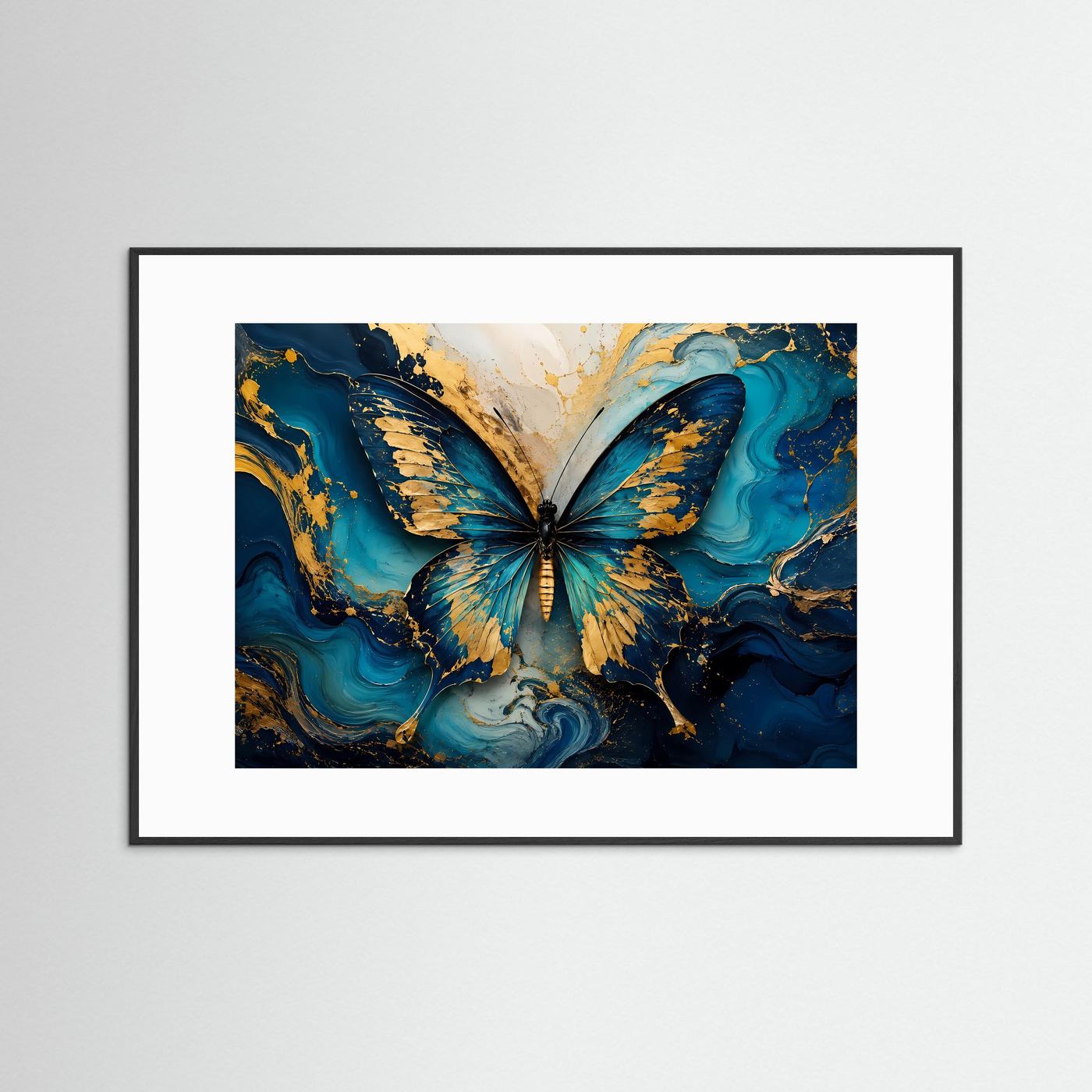 Abstrakter Schmetterling in Türkis & Gold | Luxuriöse moderne Wandkunst