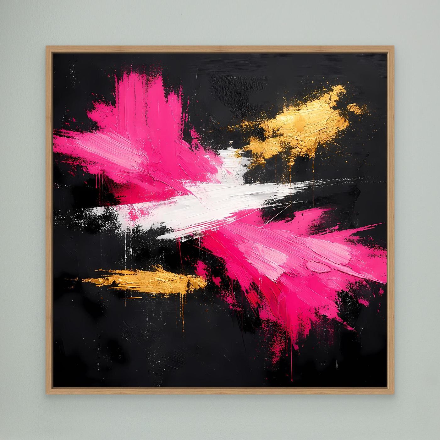 Leinwand Abstraktes Farbfeuerwerk in Pink & Gold | Modernes Acryl-Stil Wandbild