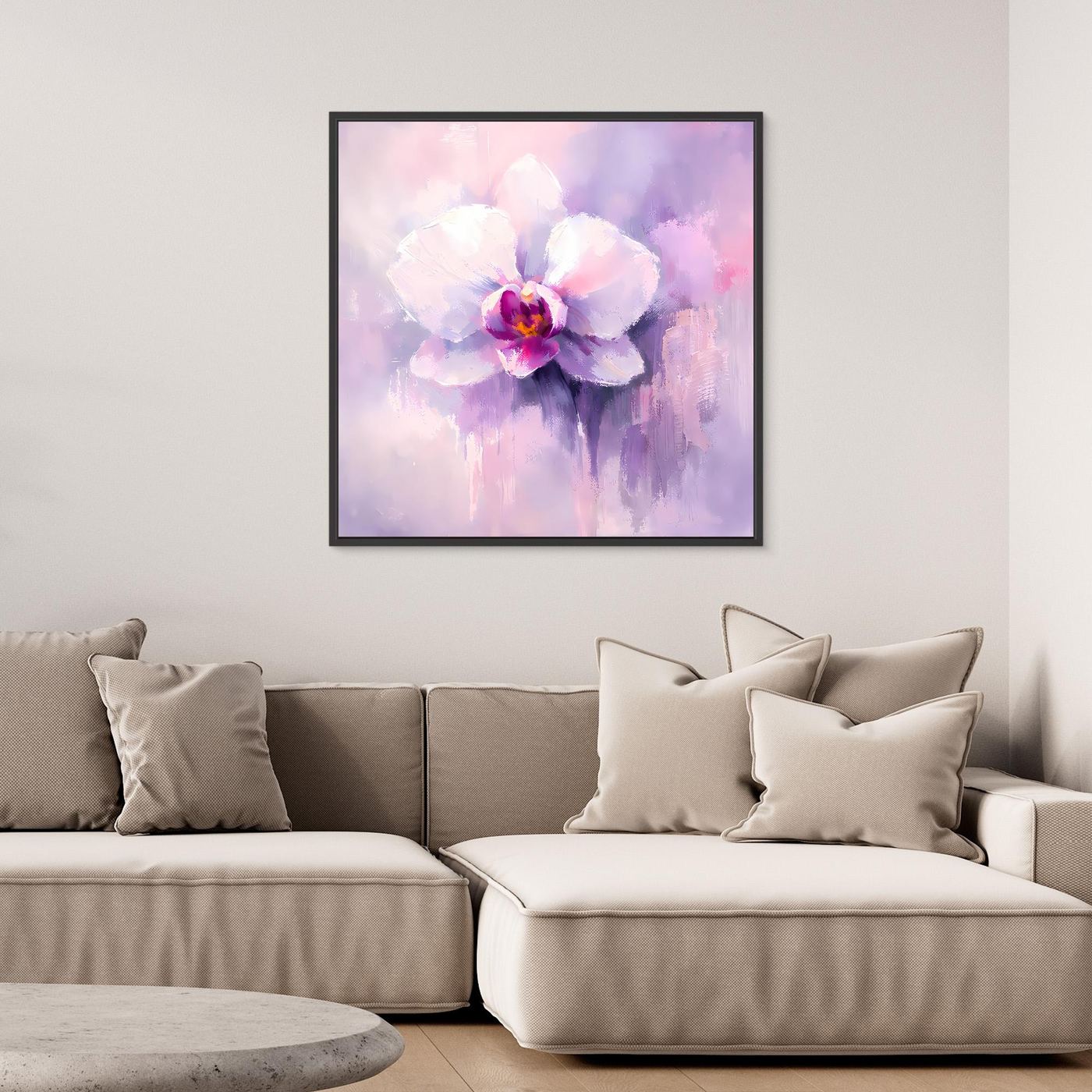 Leinwand Abstraktes Orchideen Blütenbild | Modernes Wandbild Weiß Violett Pink