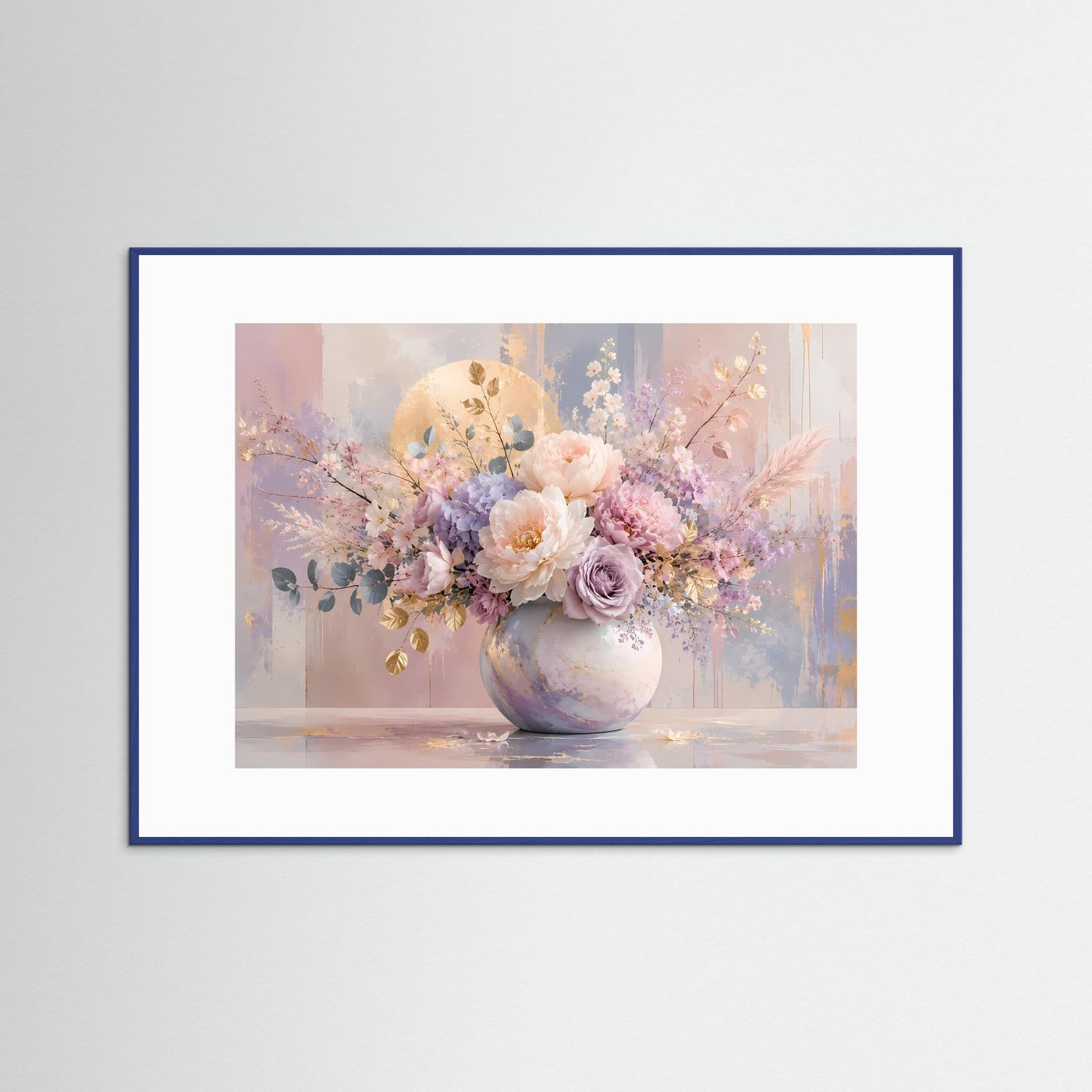 Blumenstrauß Poster Pastell | Elegante Pfingstrosen & Rosen in Vase | Florale Wandkunst | Modernes Blumenbild | Leinwand | Premium Wall Art