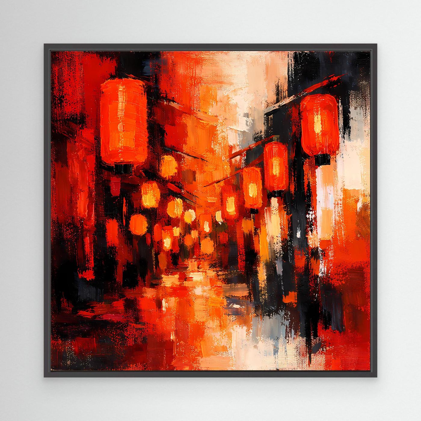 Leinwand Traditionelle Rote Lampions in asiatischer Gasse | Fernöstliche Wandkunst auf echter Leinwand