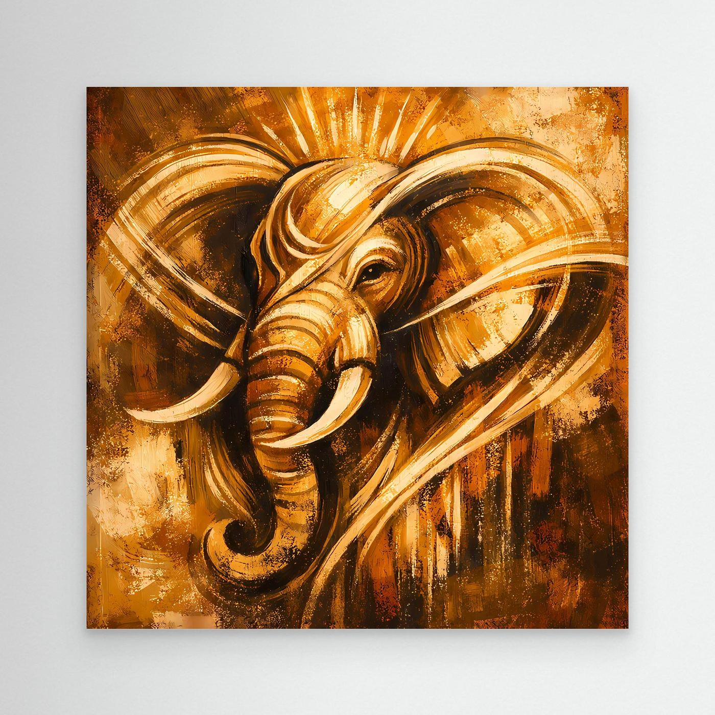 Leinwand Goldener Elefant Ganesha-Stil | Abstraktes Modern Art Tier Wandbild