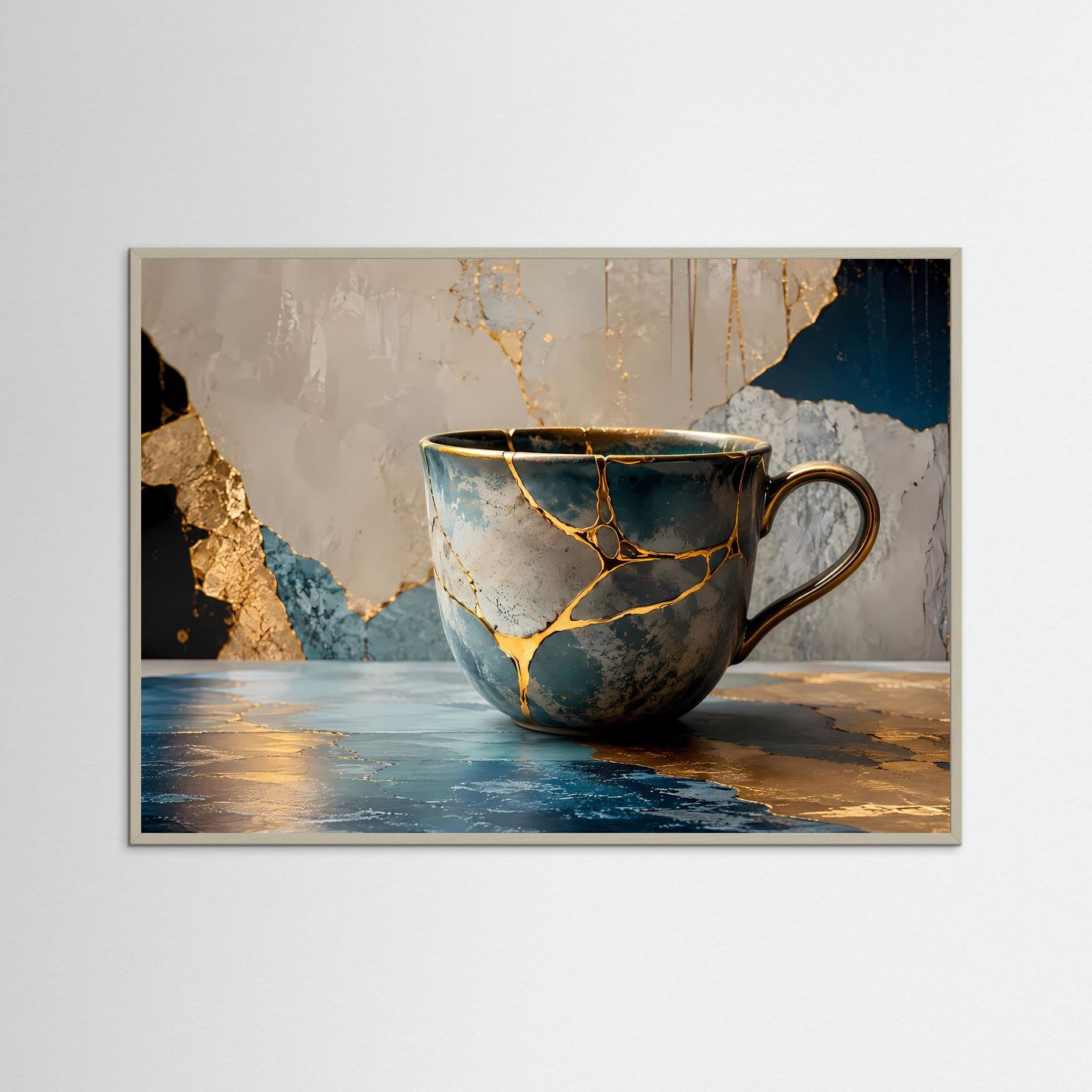 Kintsugi Philosophie | Elegante Teetasse & Marmor Poster mit Gold-Akzenten