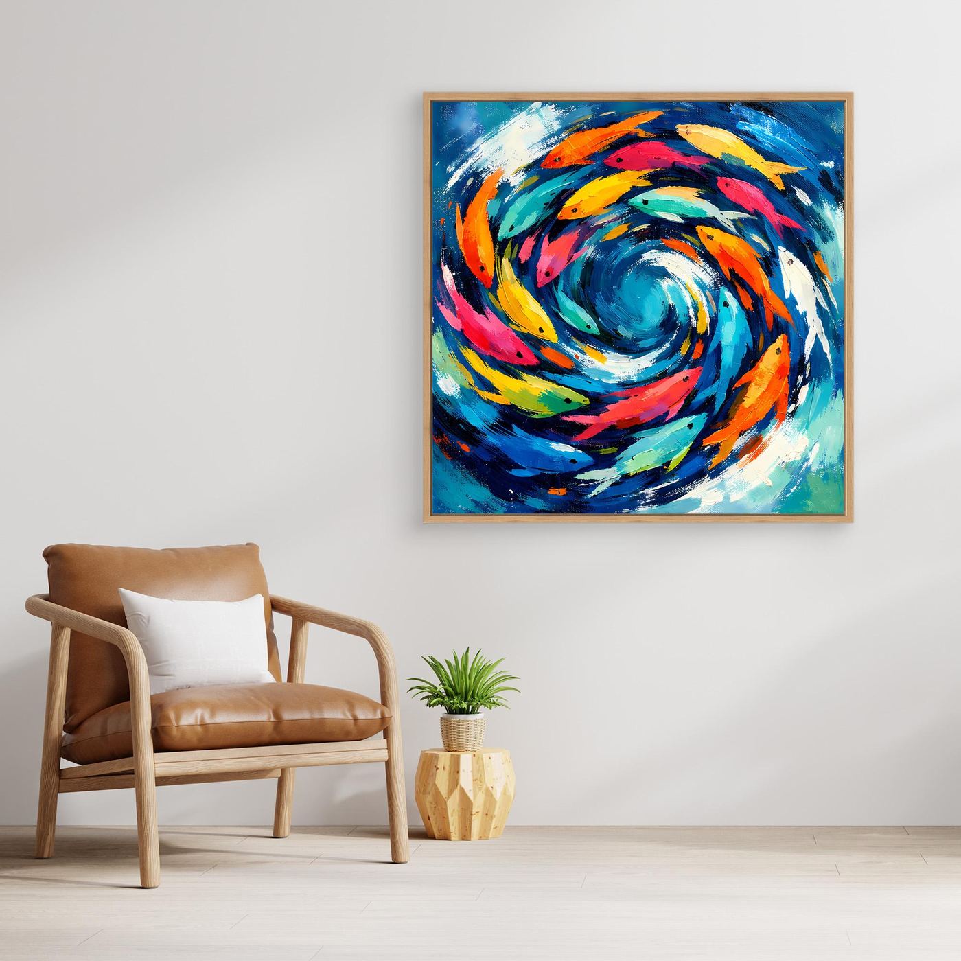 Leinwand Dynamischer Fischschwarm im Strudel | Abstraktes Ozean & Meer Wandbild