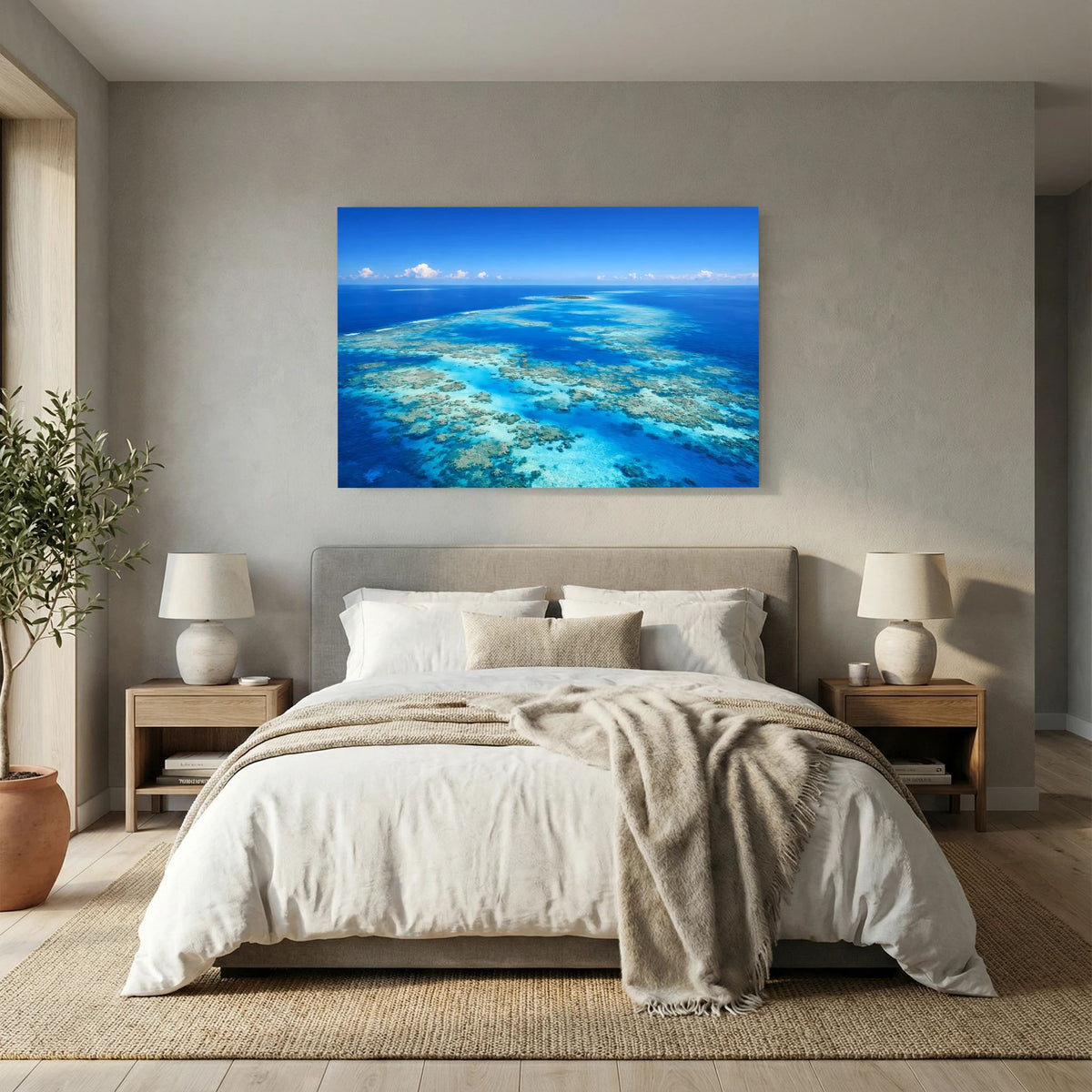 Wandbild Korallenmeer mit Blick ins türkisfarbene Riff, klares blaues Meer, Querformat