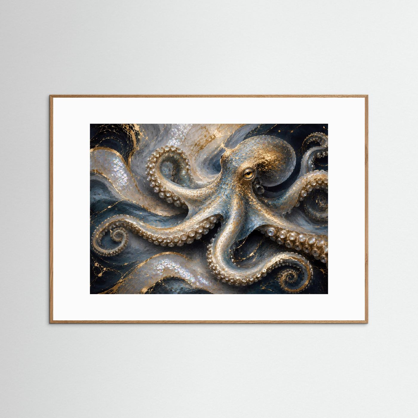Goldener Oktopus mit Perlmutt | Luxuriöse Meereskunst in Schwarz & Gold