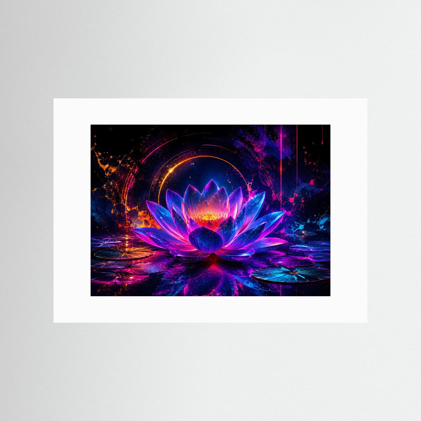 Leuchtender Lotus in Neonfarben | Abstrakte Lotusblume in Pink, Blau & Violett
