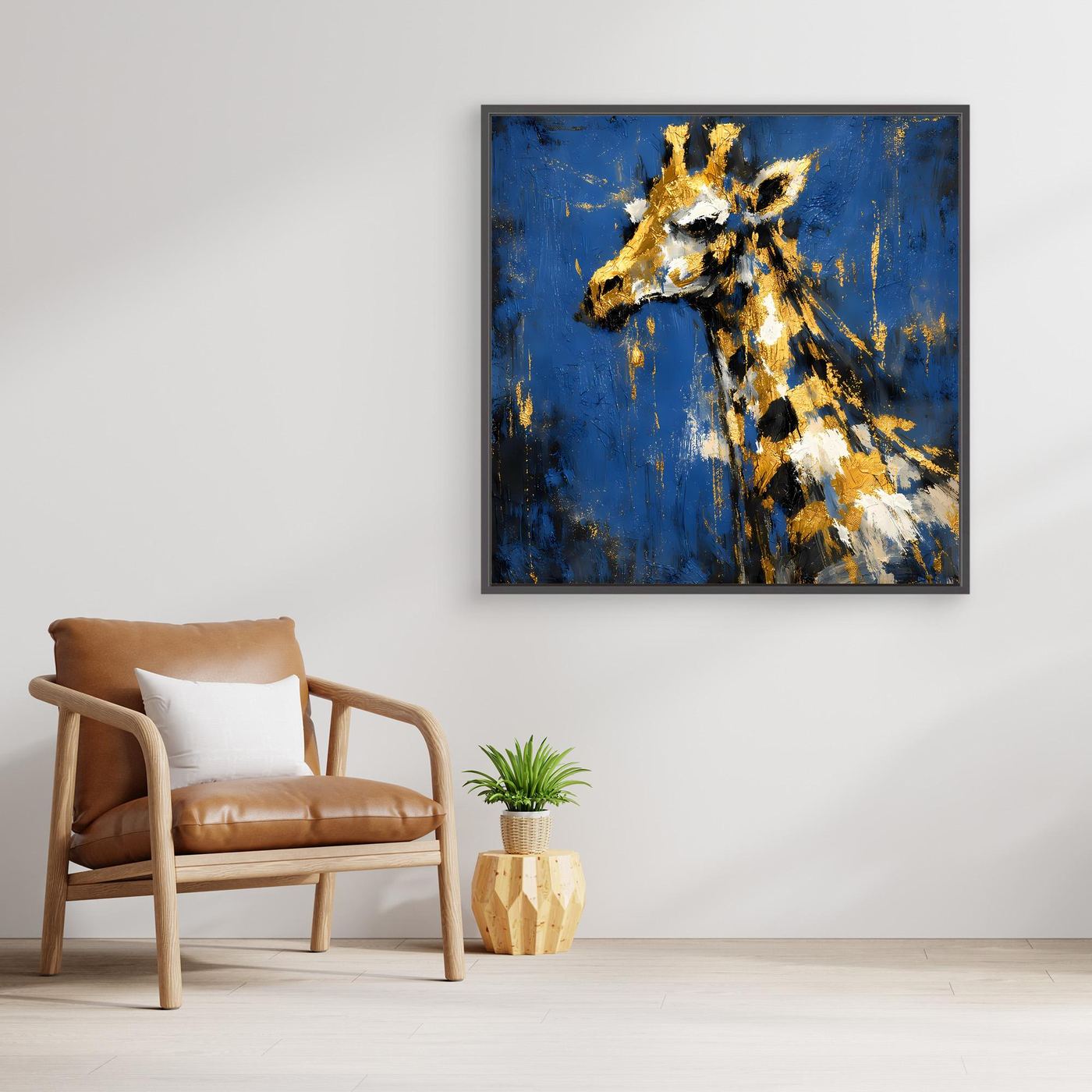 Leinwand Elegante Giraffe in Gold und Blau | Abstraktes Tier Wandbild