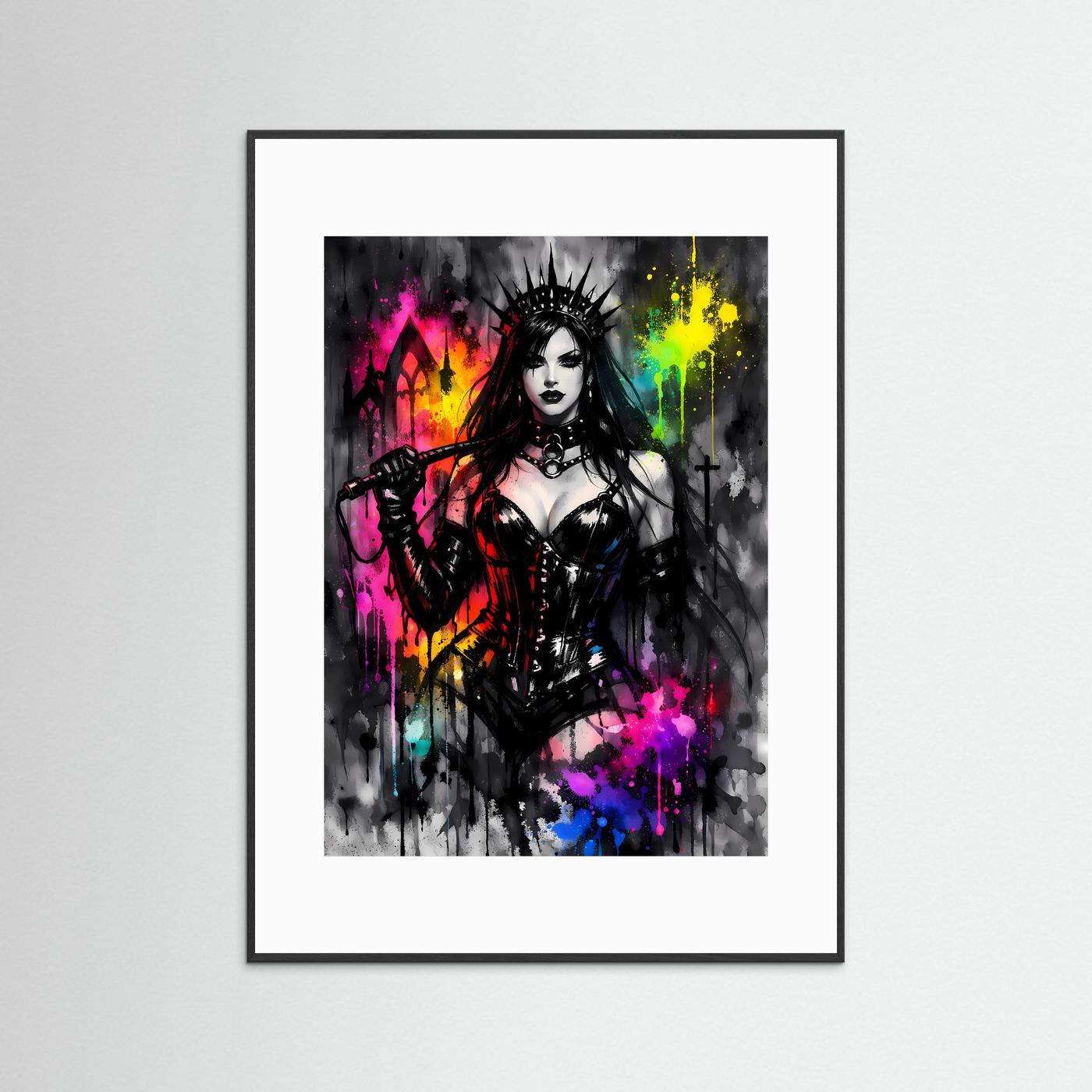 Gothic Queen Dominanz | Dunkles Fantasy Kunstposter mit Peitsche & Spiked Crown Hochformat