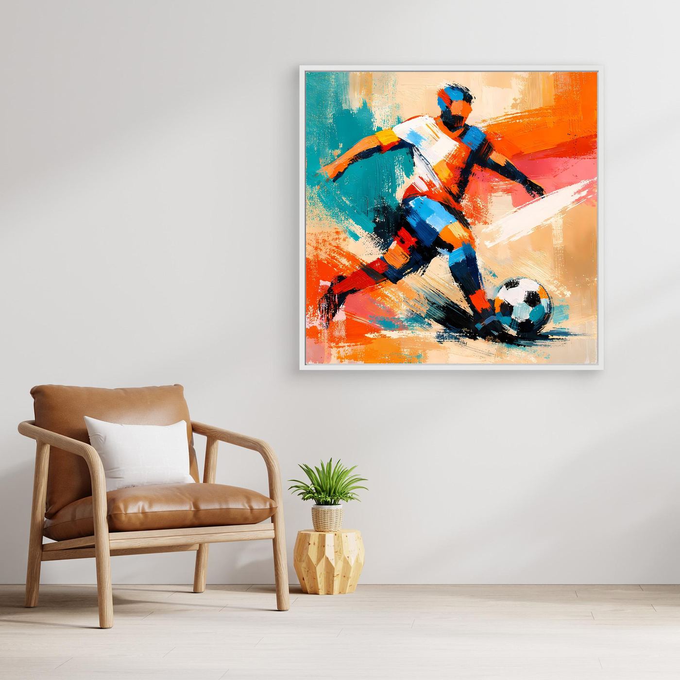 Leinwand Dynamischer Fußballspieler in Aktion | Abstraktes Sport & Fußball Wandbild