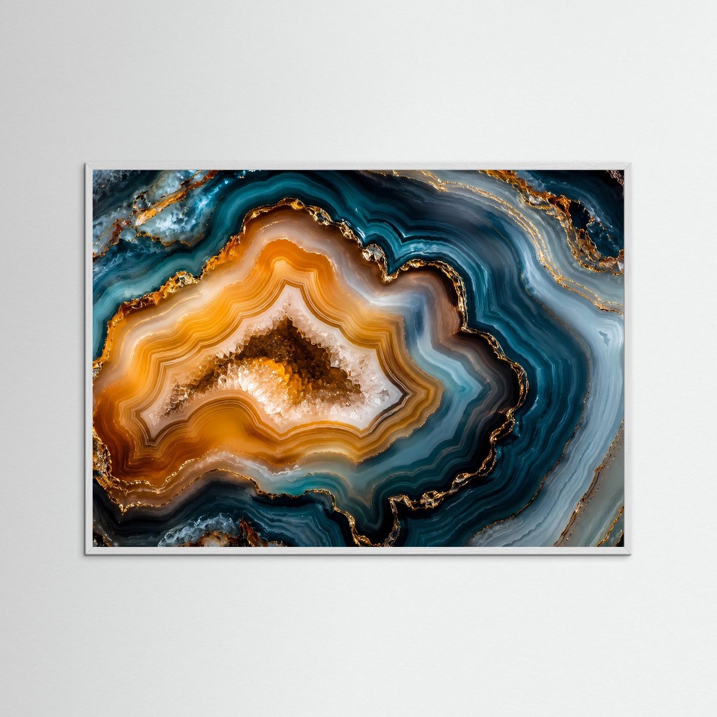 Achat Geode Poster Querformat | Luxuriöse Edelstein Wandkunst in Türkis, Gold & Bernstein | Abstraktes Mineralien Wandbild