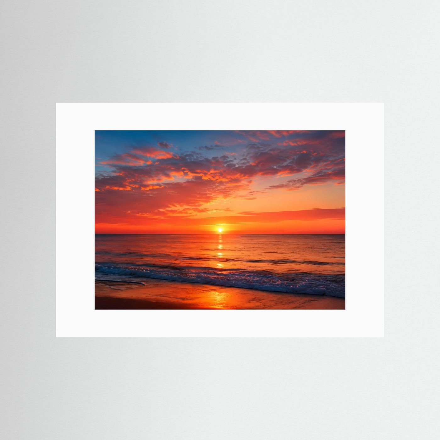 Sonnenuntergang am Meer Poster Querformat | Roter Abendhimmel über dem Ozean