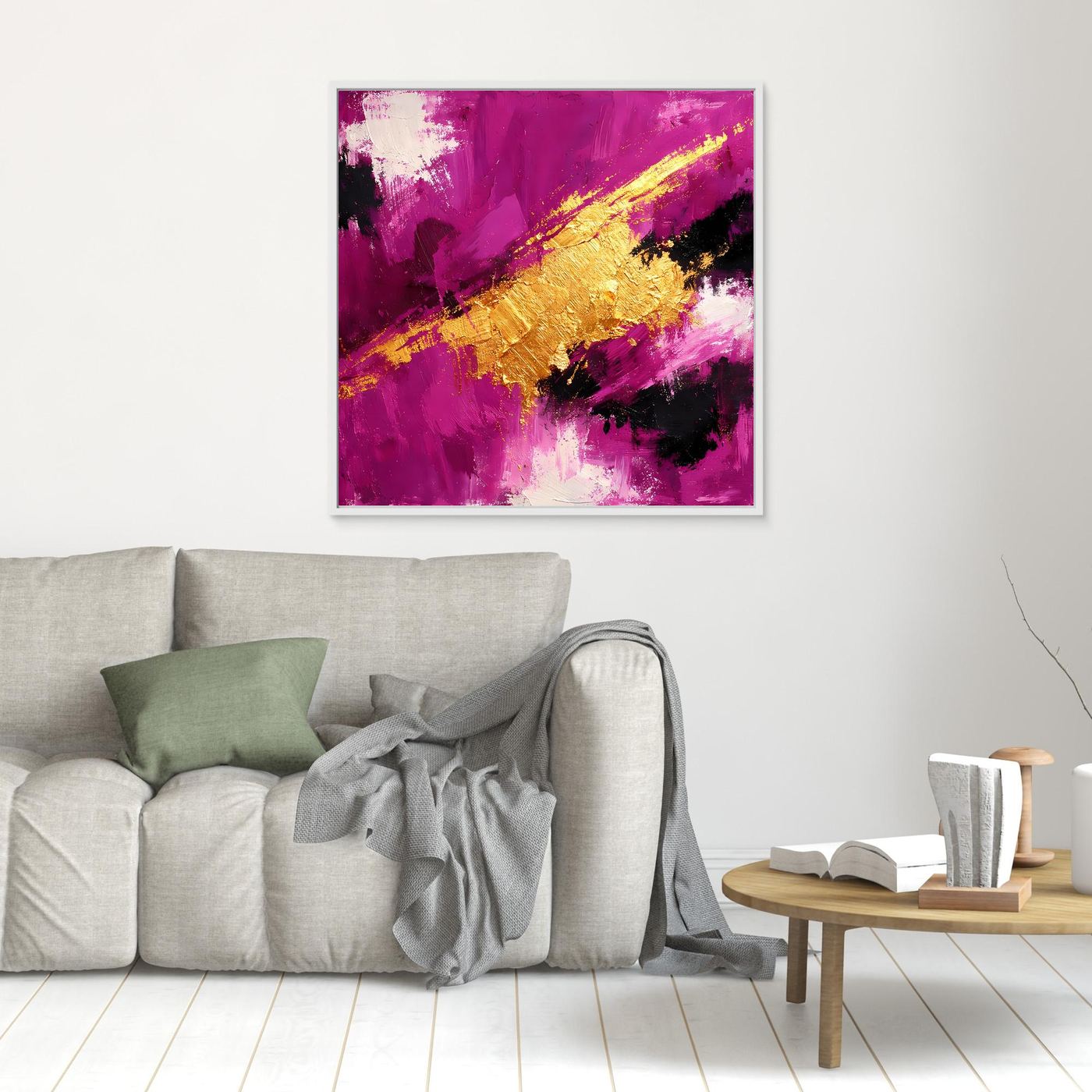 Leinwand Expressives Farbenspiel in Beere und Gold | Modernes Abstraktes Wandbild