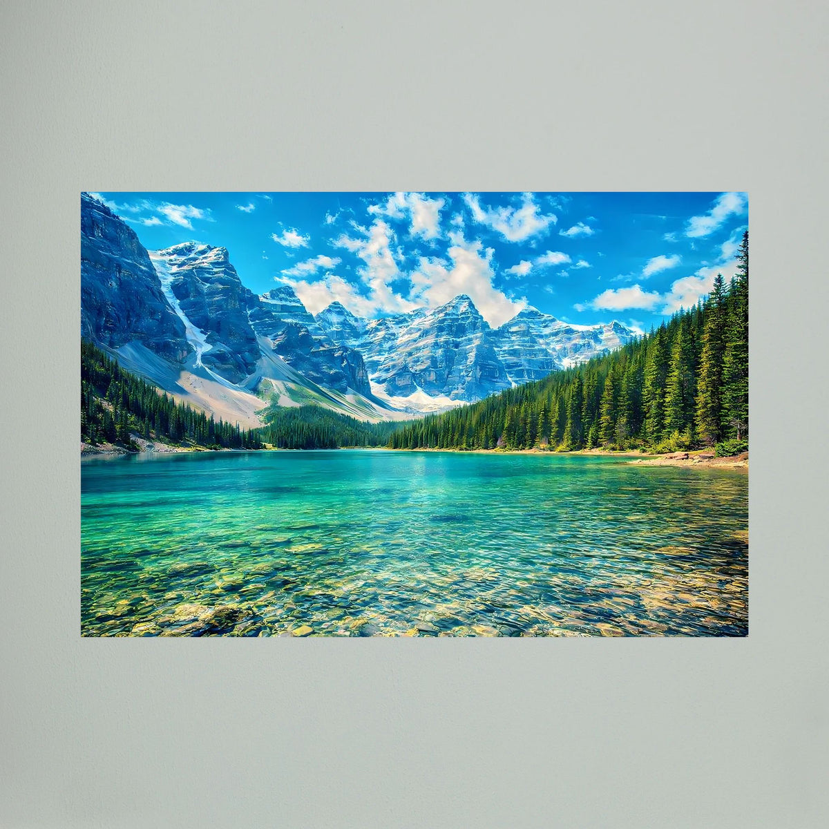 Wandbild mit türkisfarbenem Bergsee und Bergpanorama, Querformat