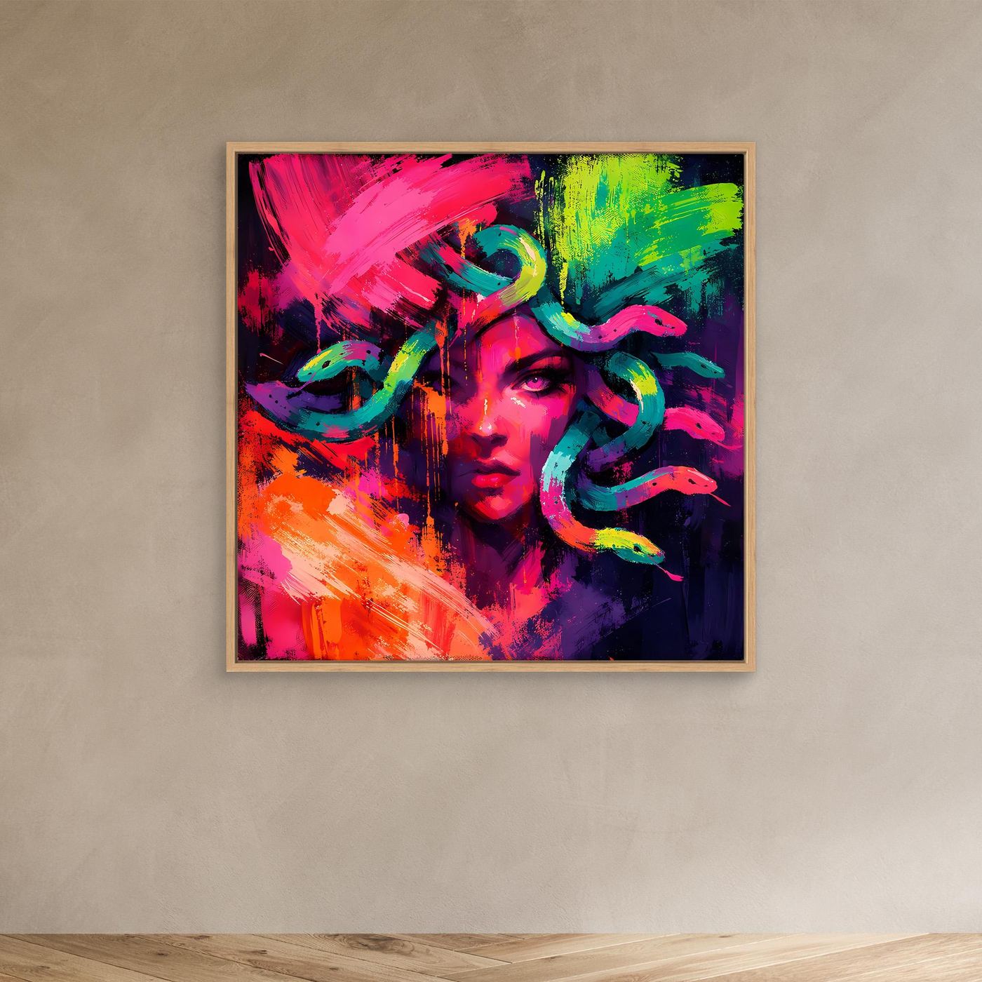 Leinwandbild Abstrakte Medusa im Neon-Stil | Moderner Mythos