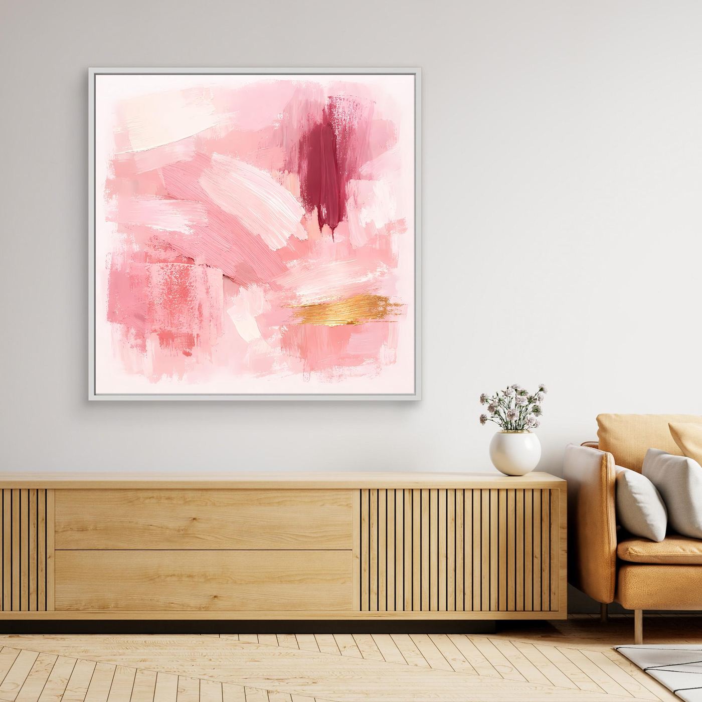 Leinwand Abstraktes Gemälde in Rosa und Gold | Modernes Elegantes Wandbild Pastell