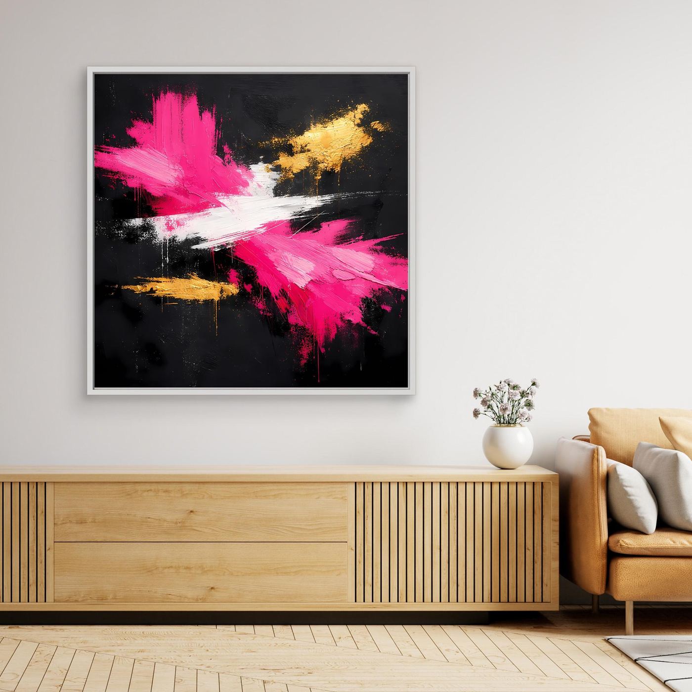 Leinwand Abstraktes Farbfeuerwerk in Pink & Gold | Modernes Acryl-Stil Wandbild