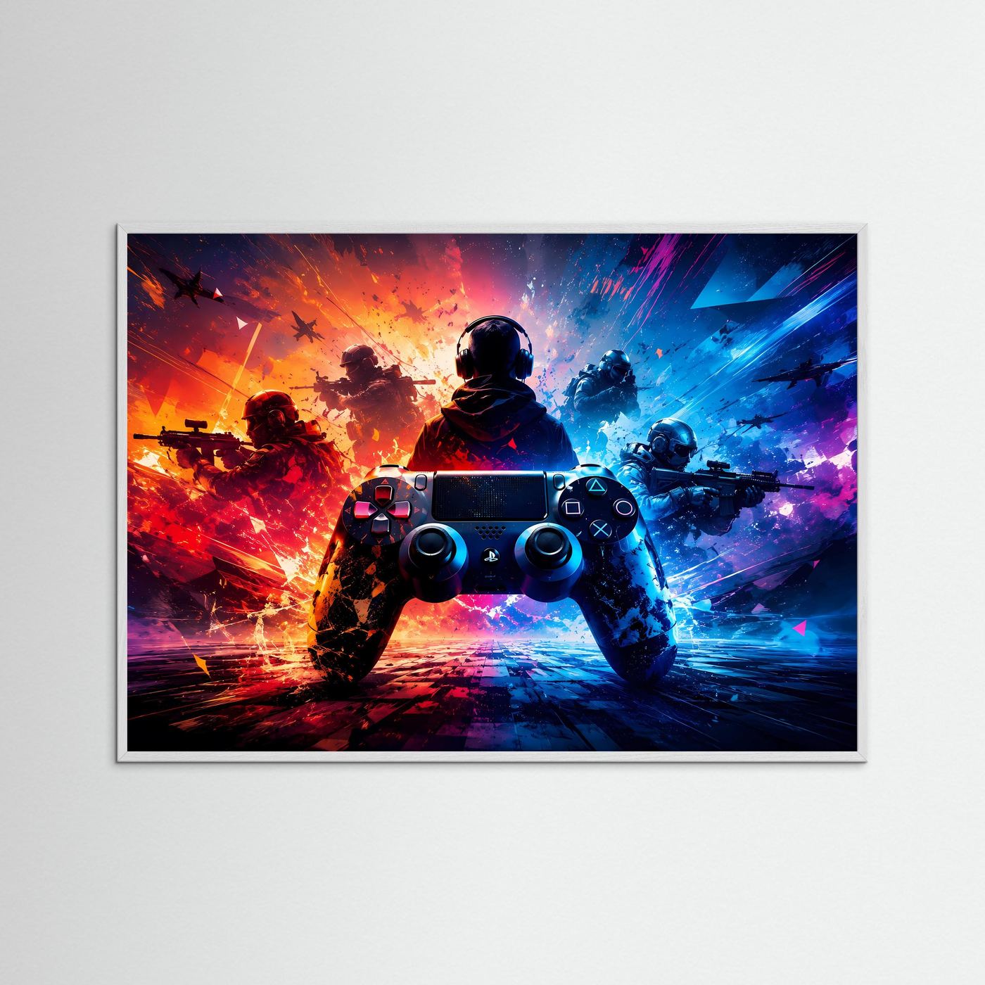 Gaming-Action im Neon-Look | Modernes Controller Wandbild & Gamer Poster