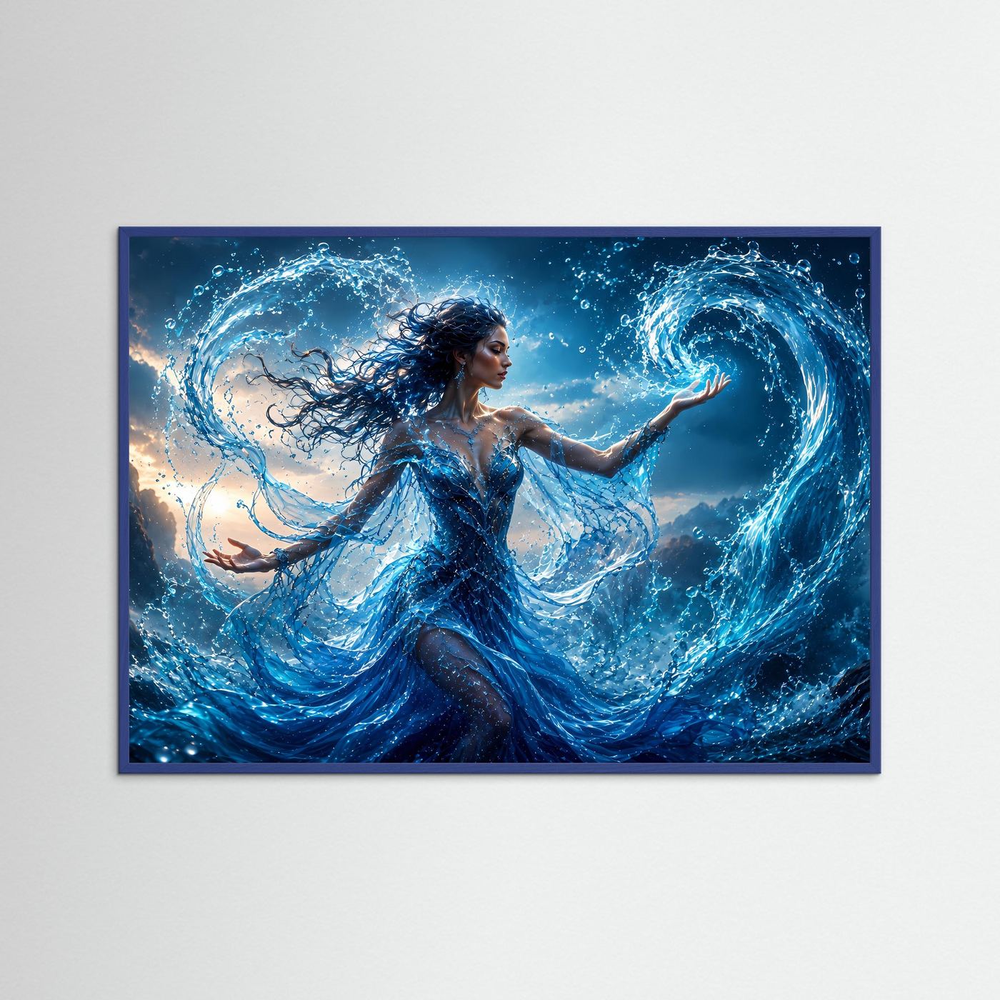 Wassermagierin Poster | Magische Wasserfrau Wandbild | Fantasy Wasserkunst | Mystische Elementar Magie | Fine Art Print
