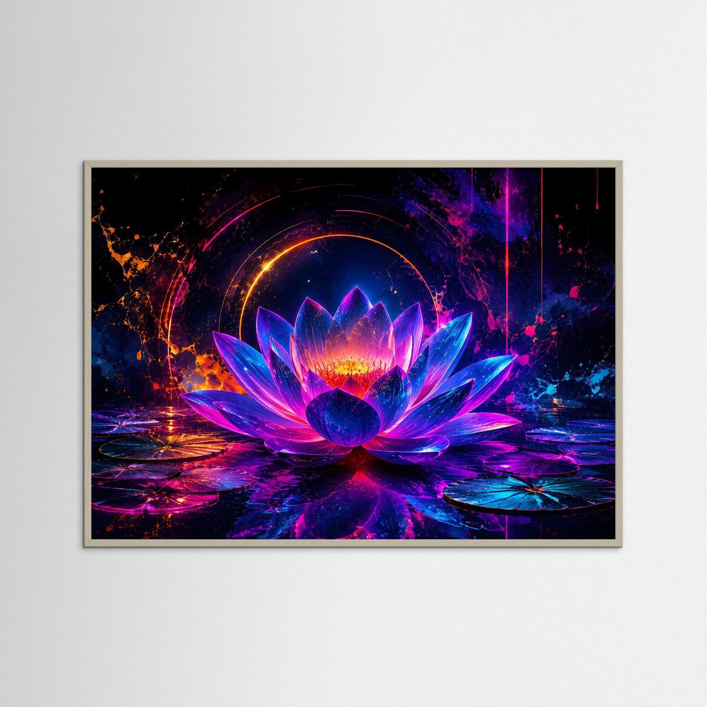 Leuchtender Lotus in Neonfarben | Abstrakte Lotusblume in Pink, Blau & Violett