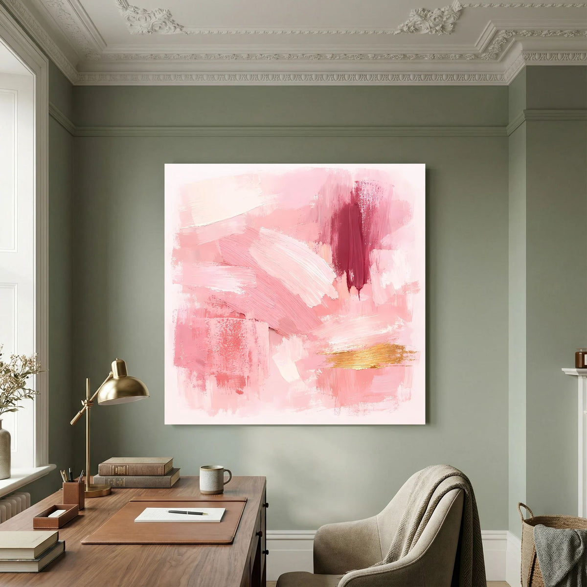 Leinwand Abstraktes Gemälde in Rosa und Gold | Modernes Elegantes Wandbild Pastell