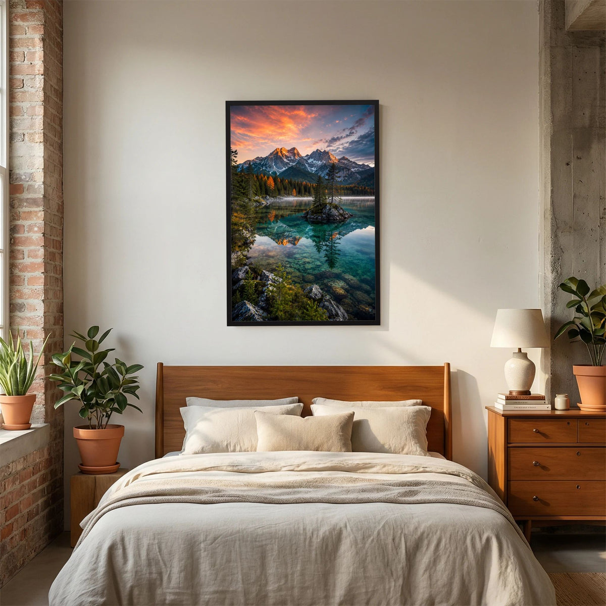 Kristallklarer Bergsee im Abendlicht | Bergpanorama mit Spiegelung | Poster Hochformat
