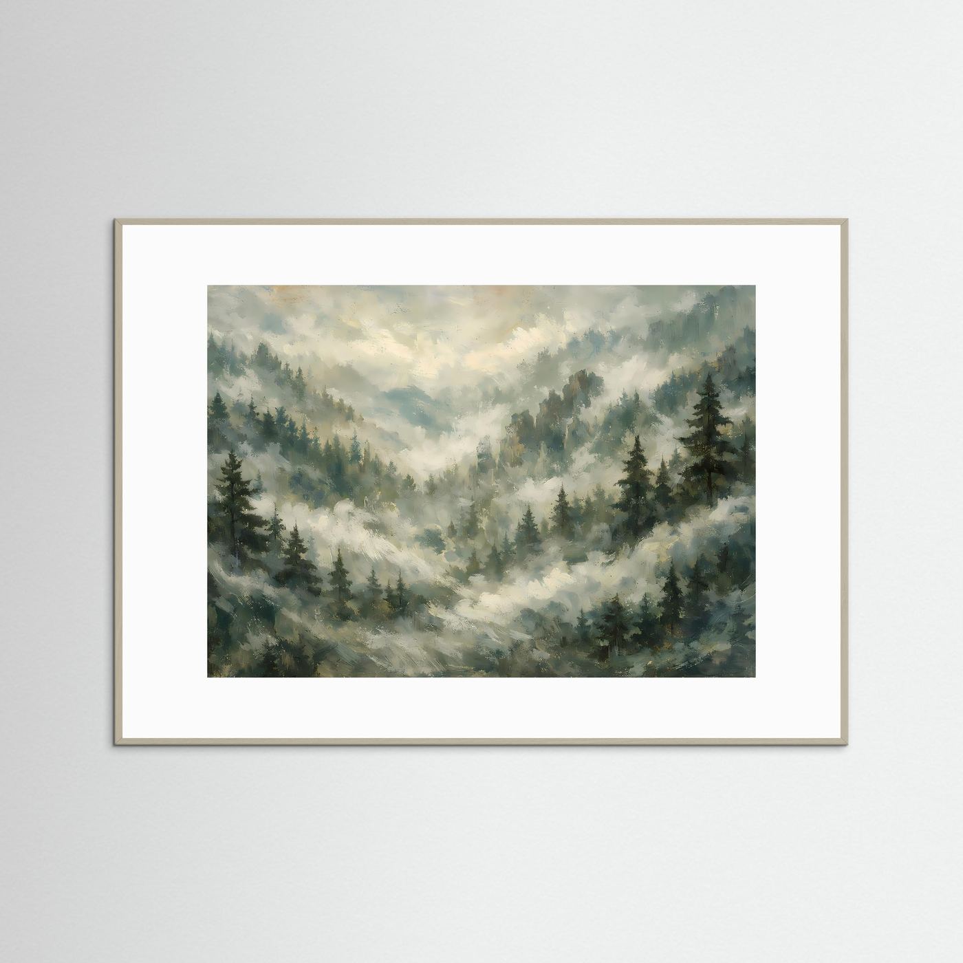 Neblige Bergidylle im Tannenwald | Panorama Natur & Landschaft Poster Querformat