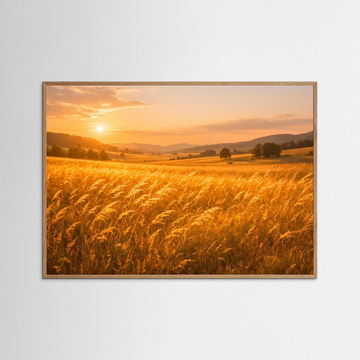 Goldenes Weizenfeld Poster | Sonnenuntergang Landschaft Wandbild | Natur Fotografie | Warme Sommerlandschaft für Wohnzimmer