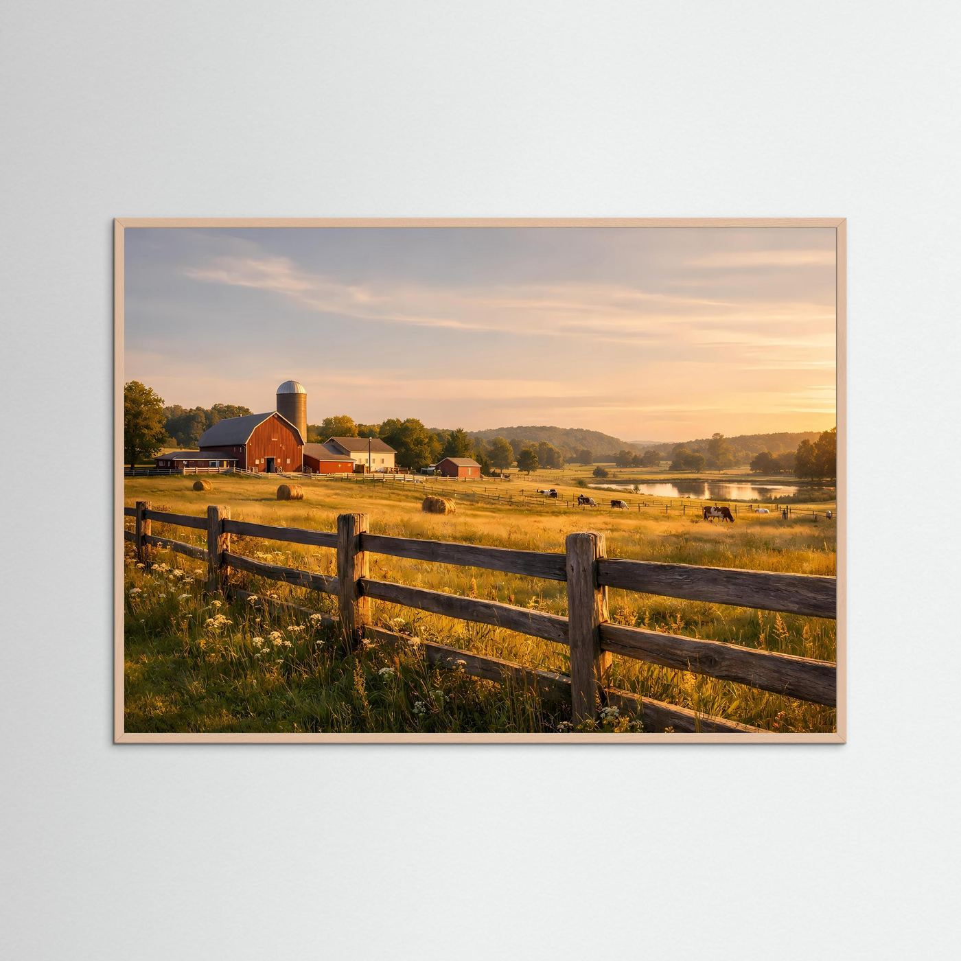 Idyllischer Bauernhof im goldenen Abendlicht | Ländliches Panorama Poster Querformat