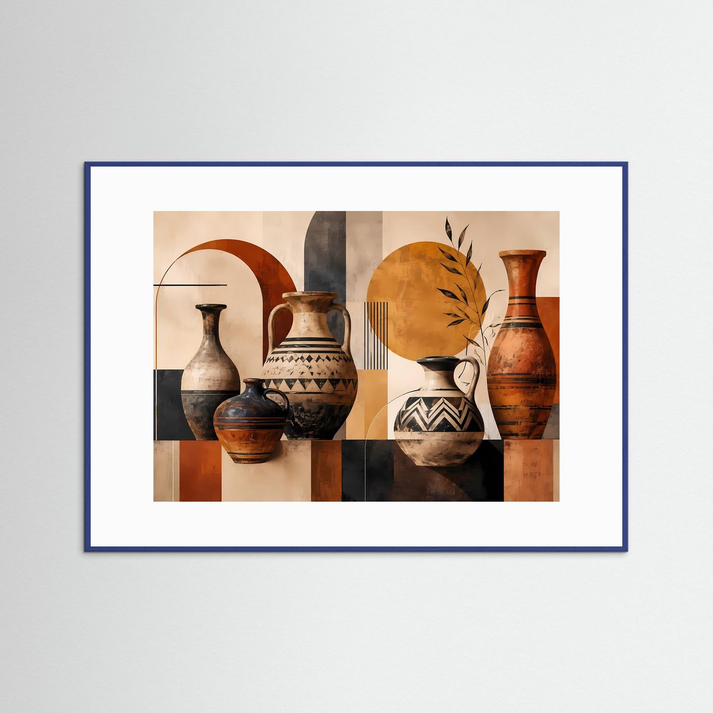 Antike Vasen in Terrakotta & Erdtönen | Abstrakte Boho Kunst Poster Querformat