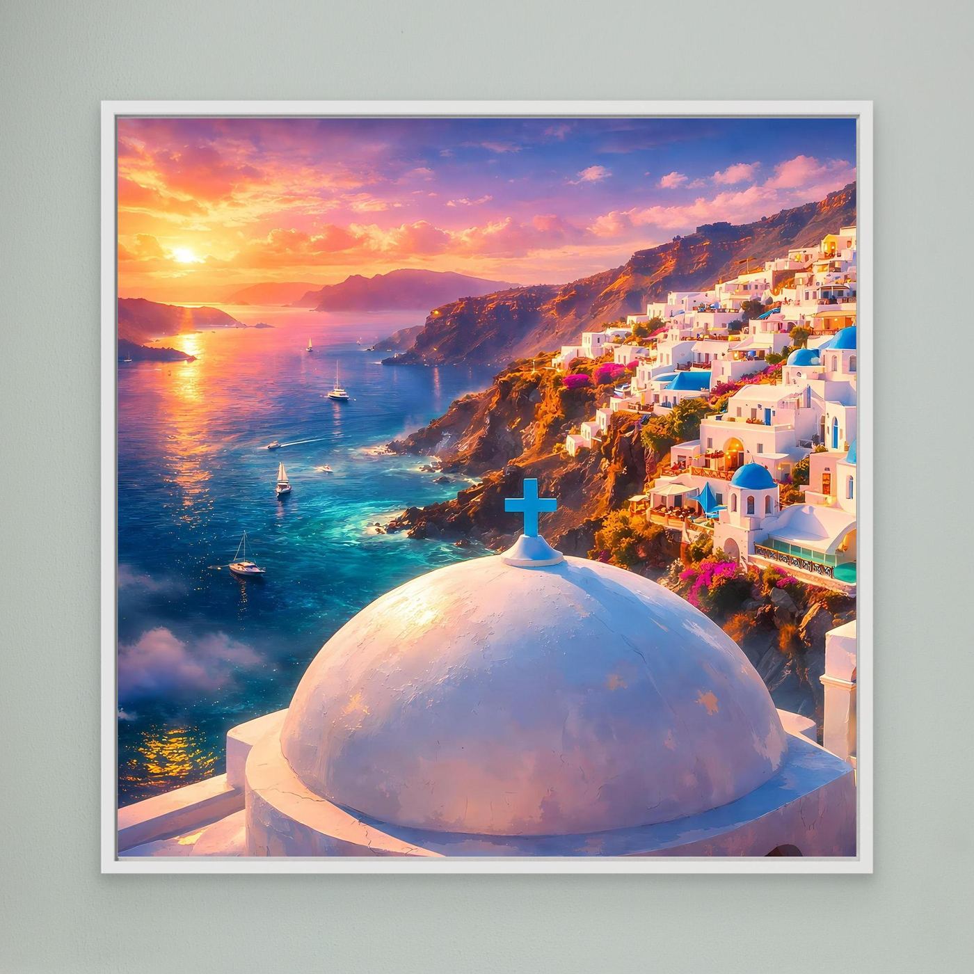 Leinwandbild Traumhaftes Santorini bei Sonnenuntergang | Maritimes Urlaubsflair